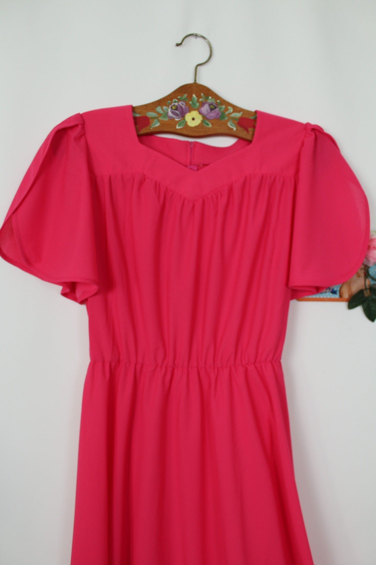 🌸🍒Robe vintage 80's fuchsia flashy & manches retombantes fendues - Taille 36/38🍒🌸