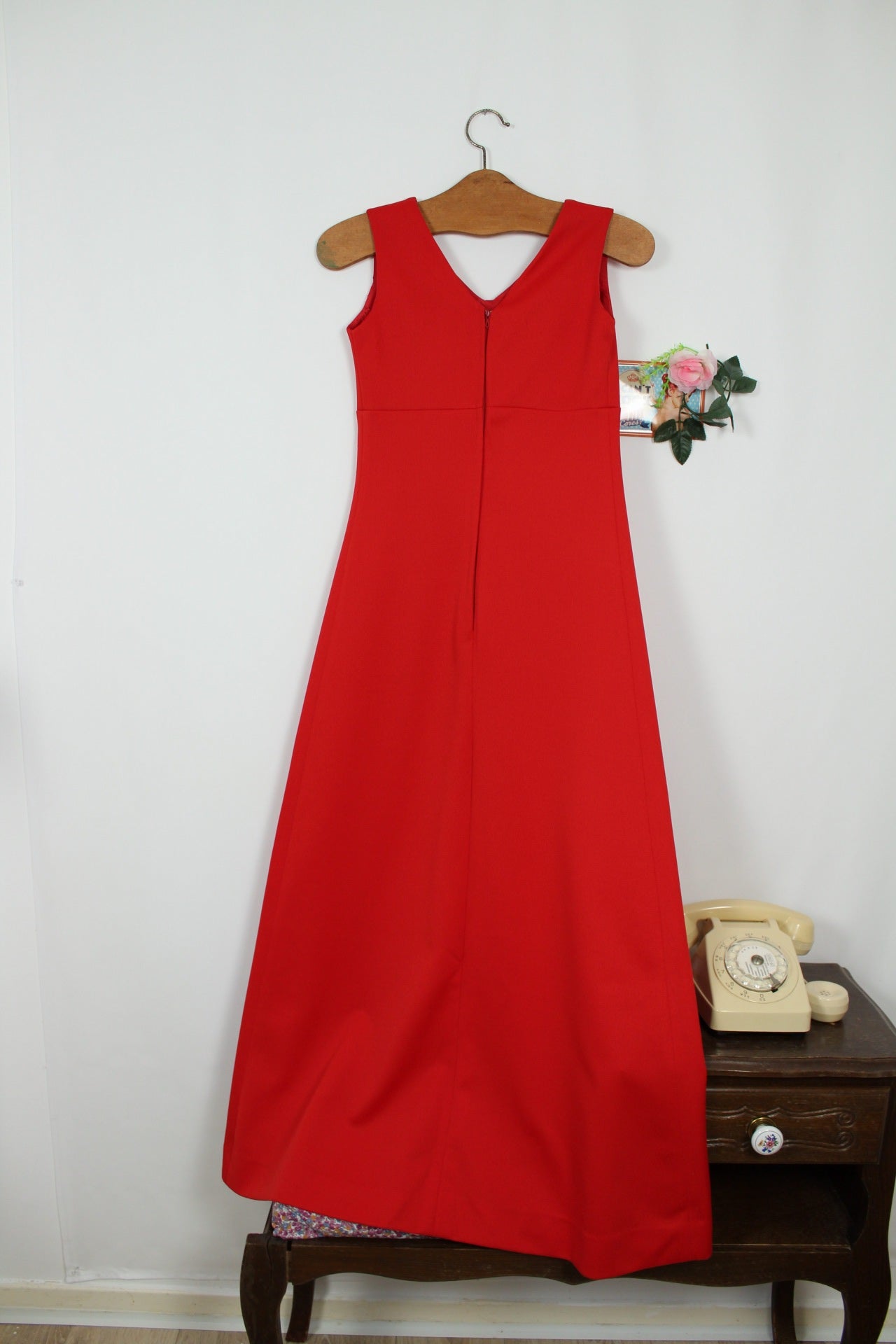 🌸🍒Robe longue rouge vintage 90's - matière structurée & coupe élégante - Taille 34/36🍒🌸