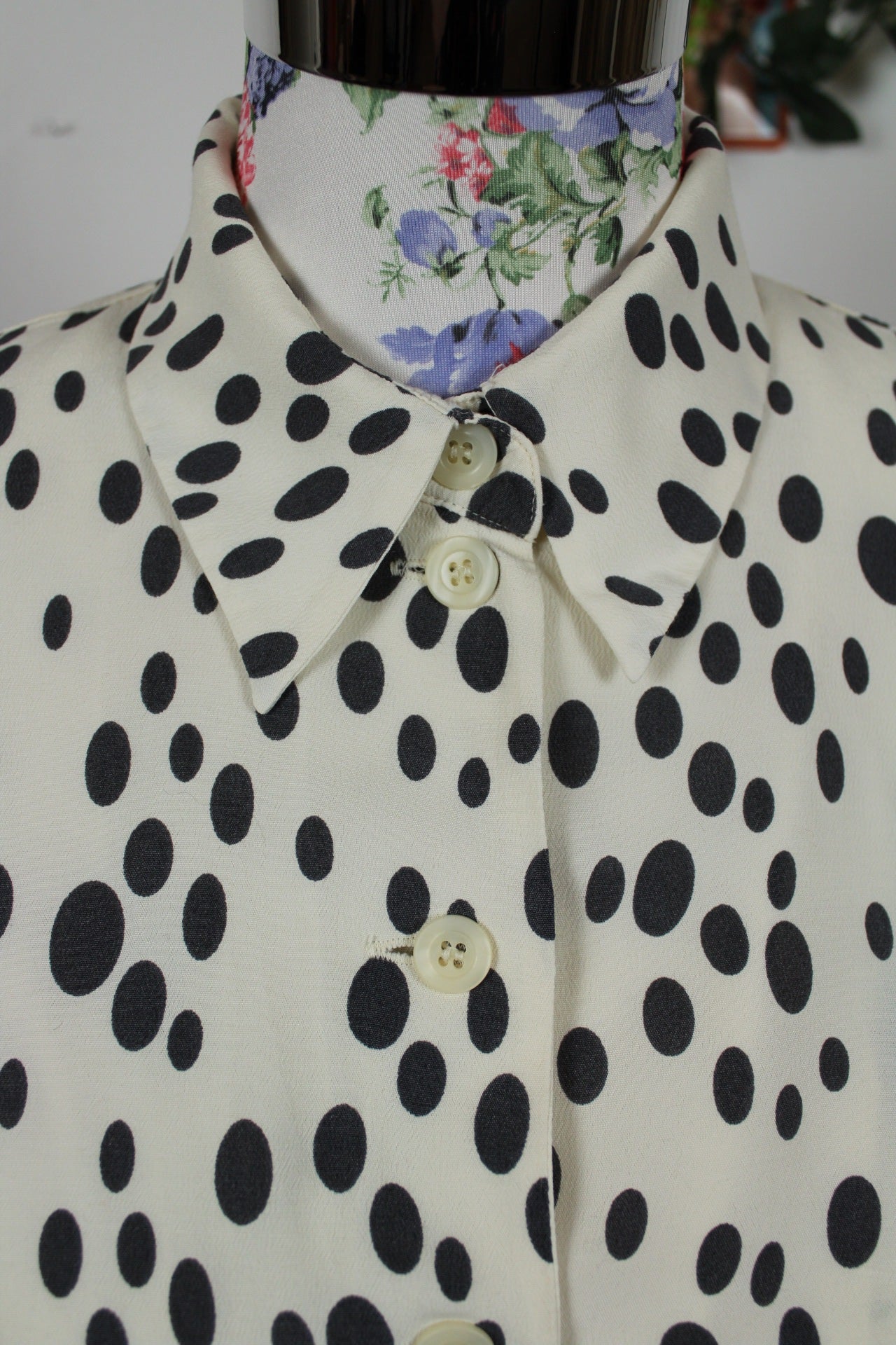 🌸🍒Chemise vintage Betty Barclay 80/90's - blanc écru & pois noir - Taille 40/42🍒🌸
