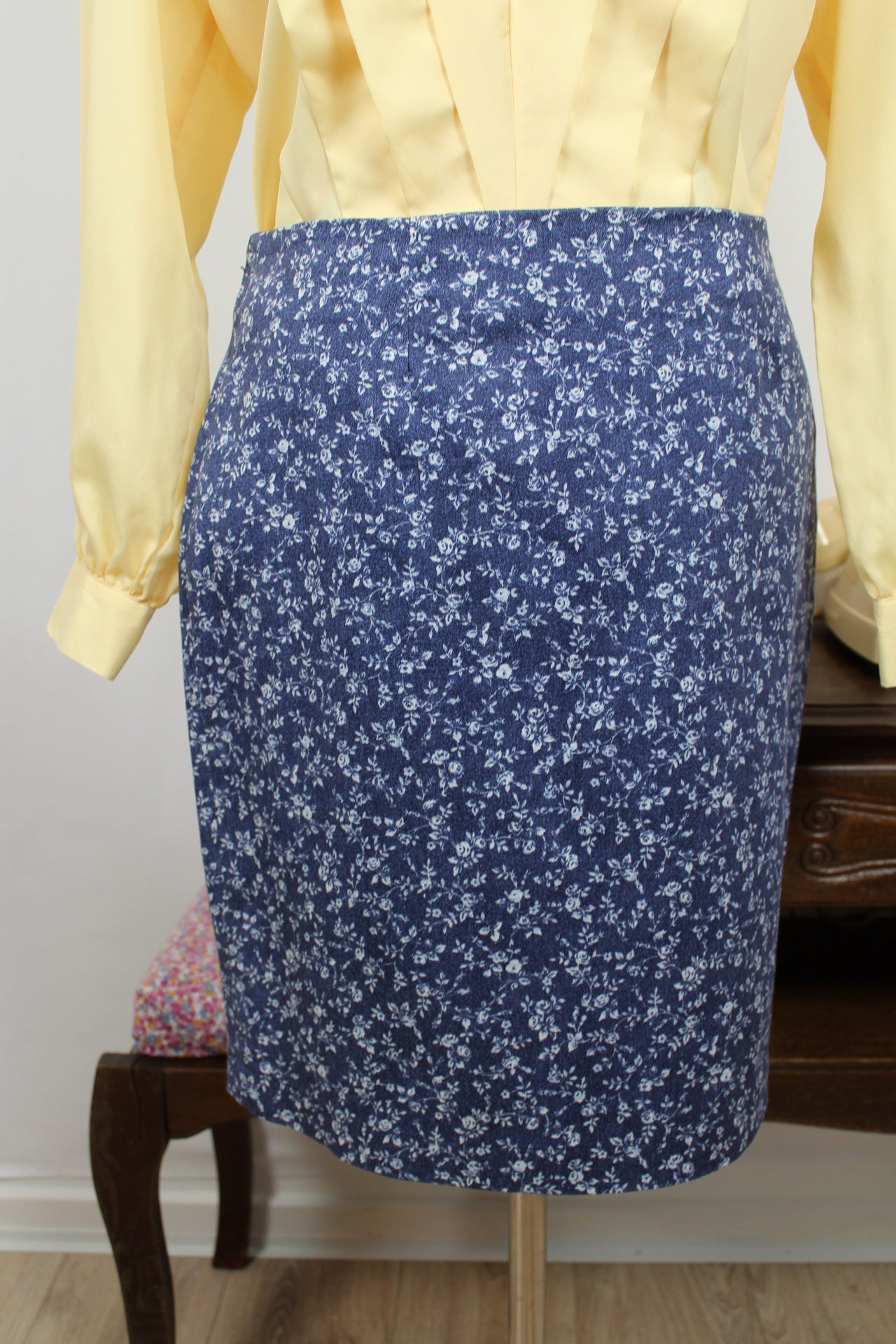 🌸🍒Jupe vintage 90's Nina Kalio en denim effet fleuri liberty - Taille 40🍒🌸