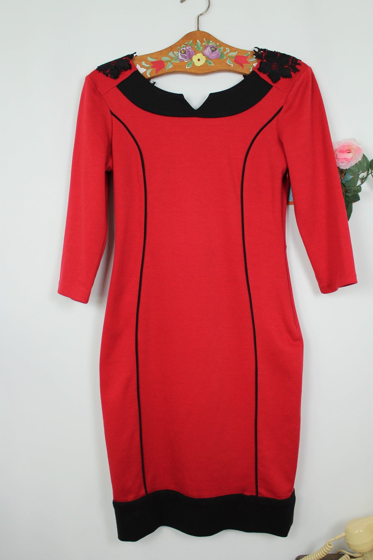 🌸🍒Robe rouge vintage 90s/2000s dentelle fleurie glam chic sexy - Taille 38🍒🌸