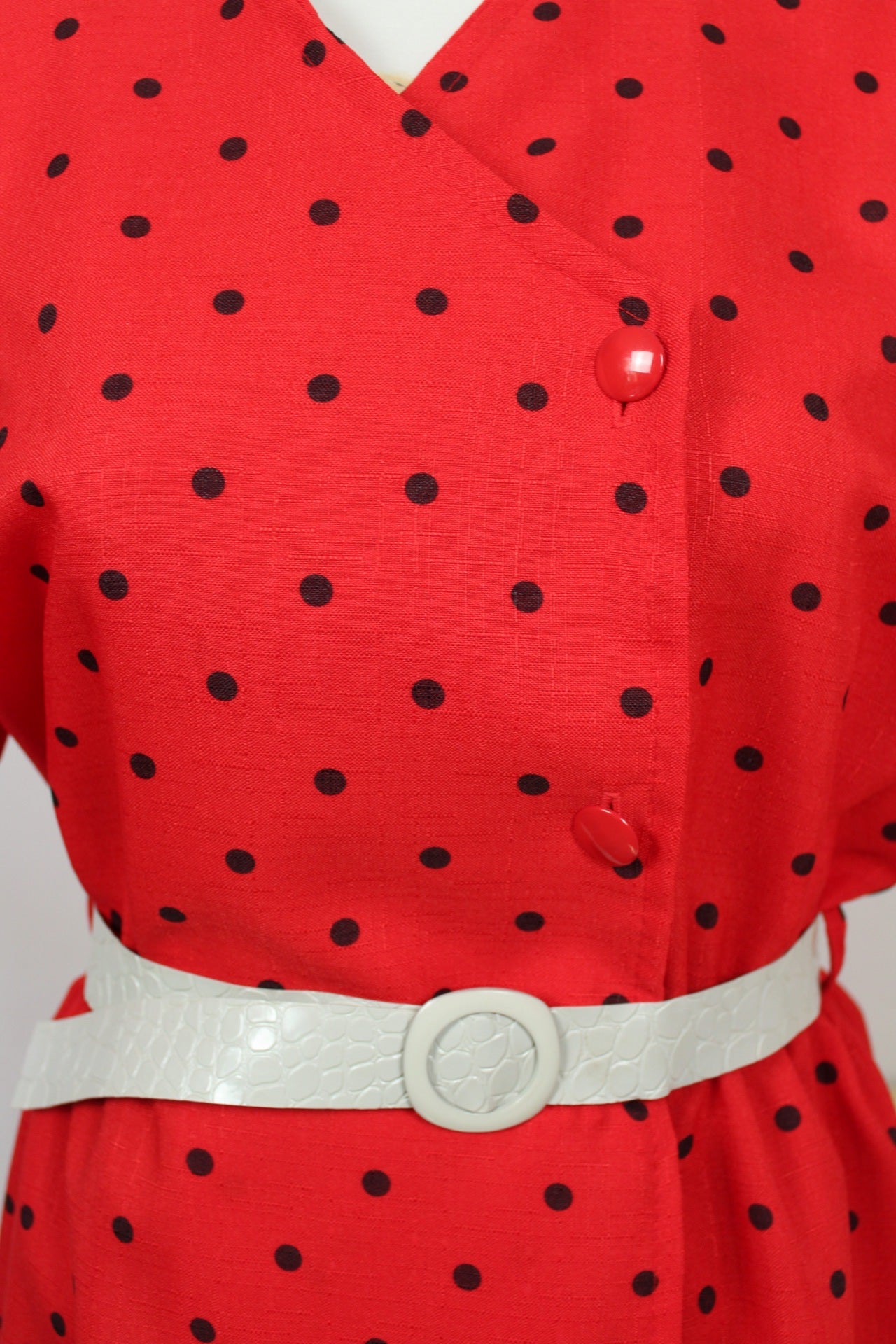🌸🍒Robe vintage 80's rouge à pois - manches bouffantes & jupon intégré esprit 50's - Taille 38/40🍒🌸
