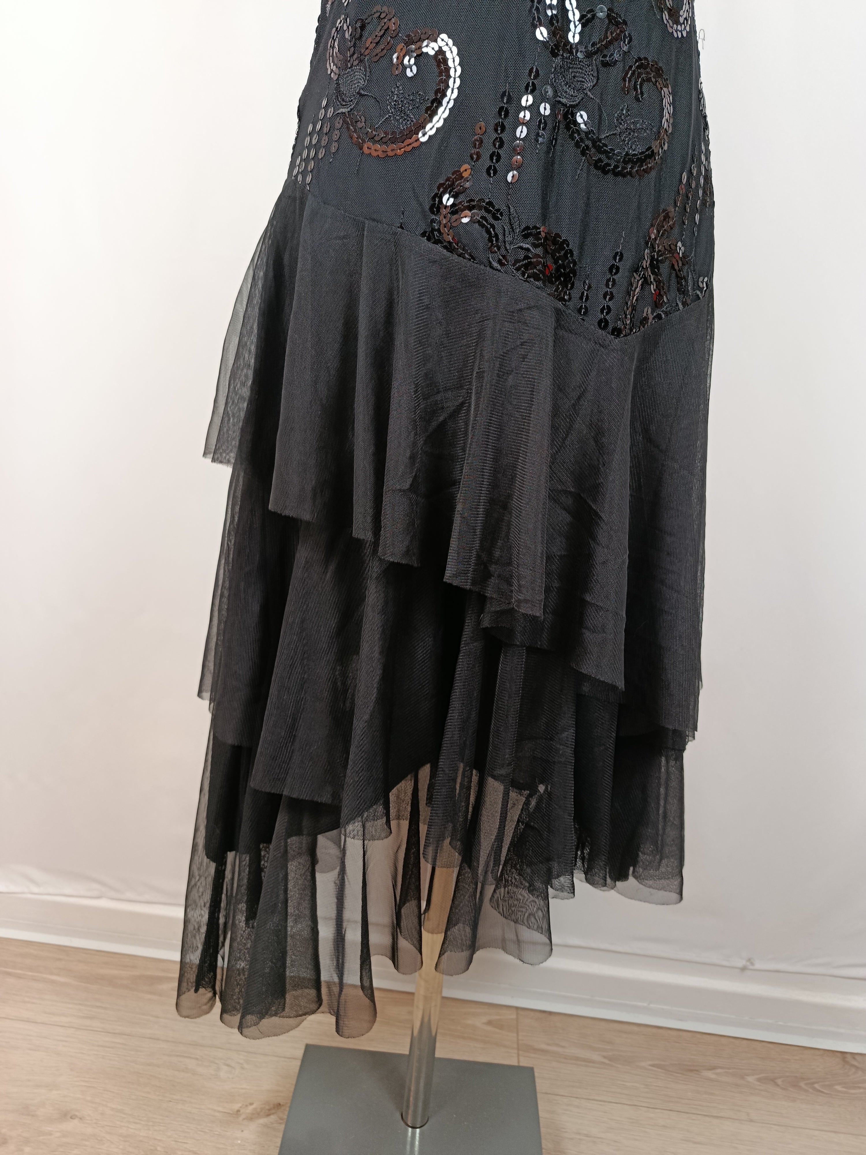 🎄Robe noire fluide à sequins asymétrique - robe de soirée style cabaret glam 🎄