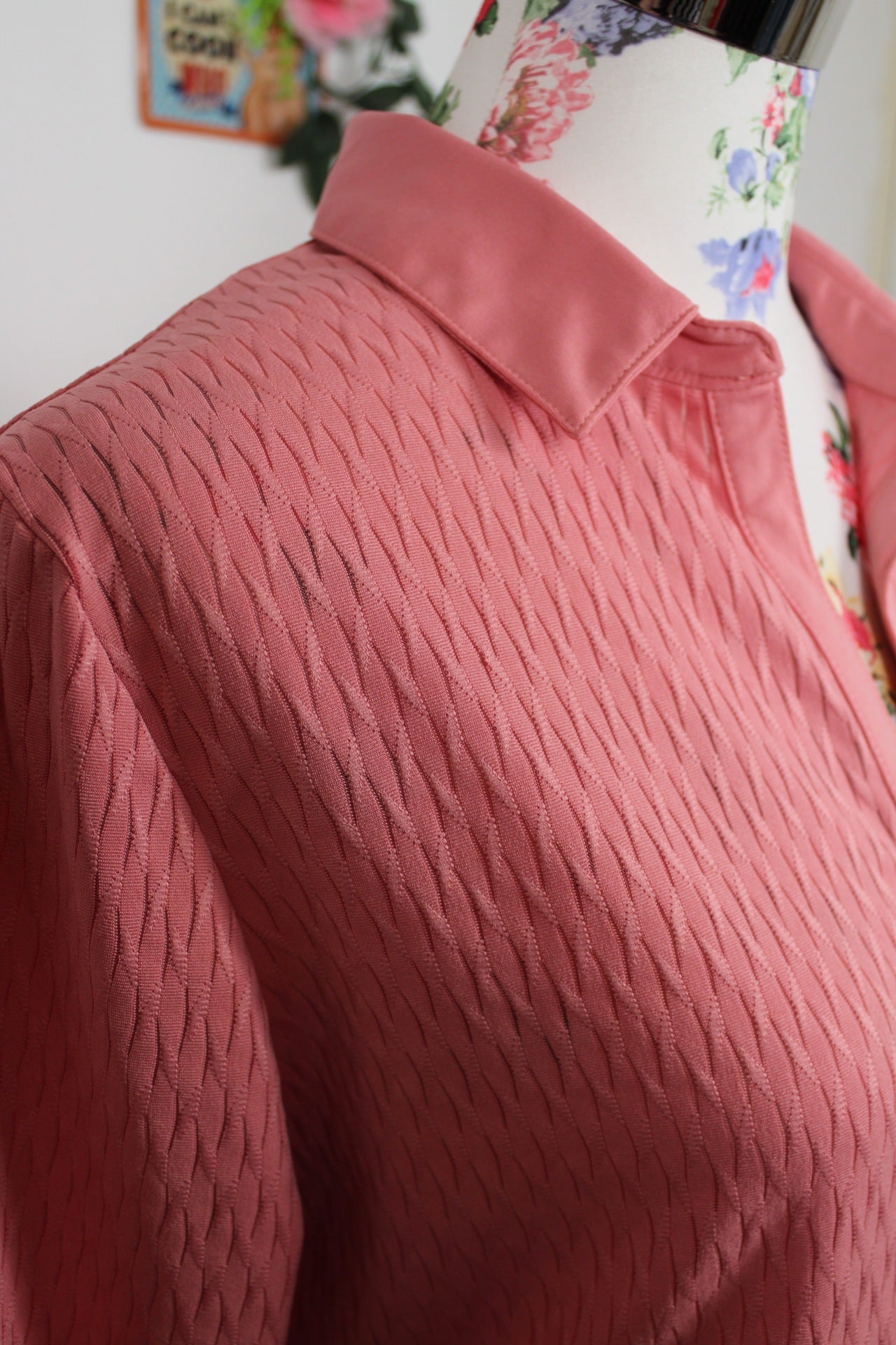 🍒🌸Blouse vintage 90's col chemisier - rose romantique texturé Damart - Taille 38/40🌸🍒
