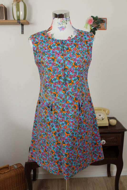 🌸🍒Robe vintage années 70 psychédélique explosion de couleurs - Taille 36🍒🌸