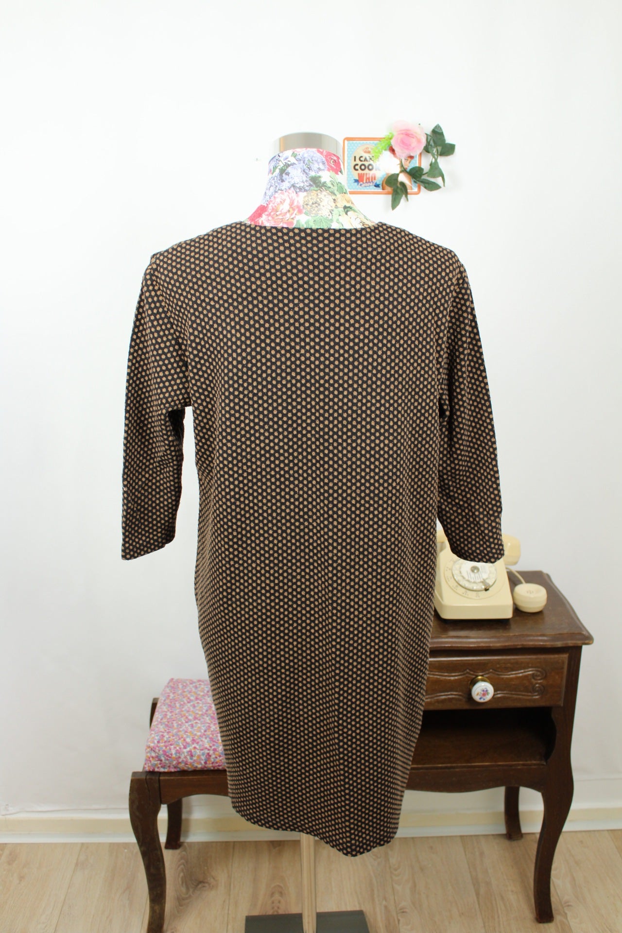 🍒🌸Robe pull vintage 80/90s à pois col effet cuir - Gevana made in France - Taille 42/44🌸🍒