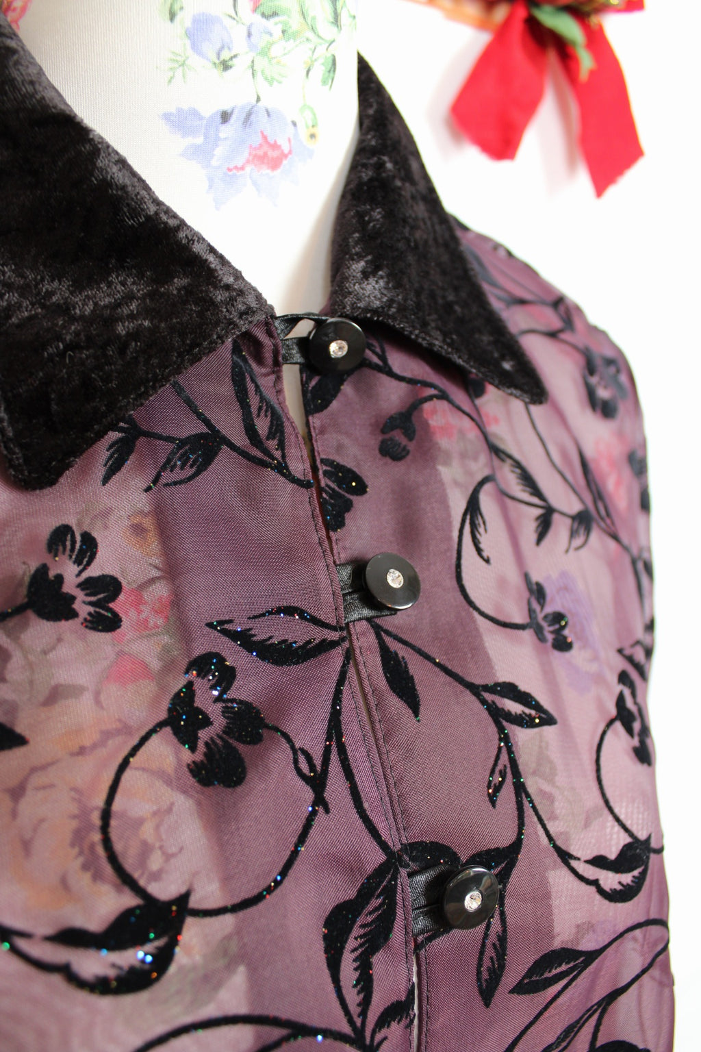 ✨Chemise vintage 90's violette velours & paillettes - élégance mystique✨
