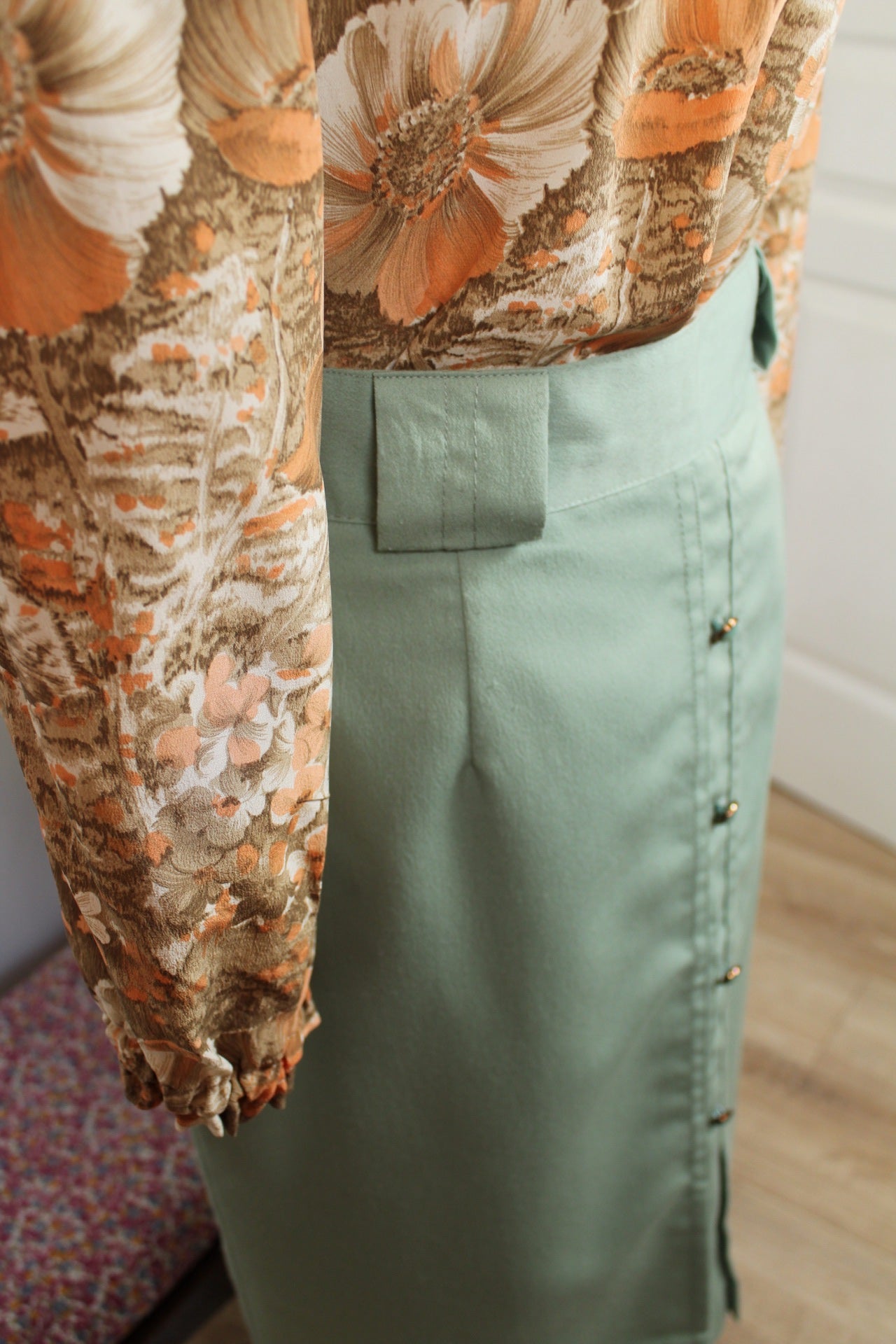 🌸🍒Jupe vintage 80's coupe crayon power dressing - vert d'eau - Taille 38🍒🌸