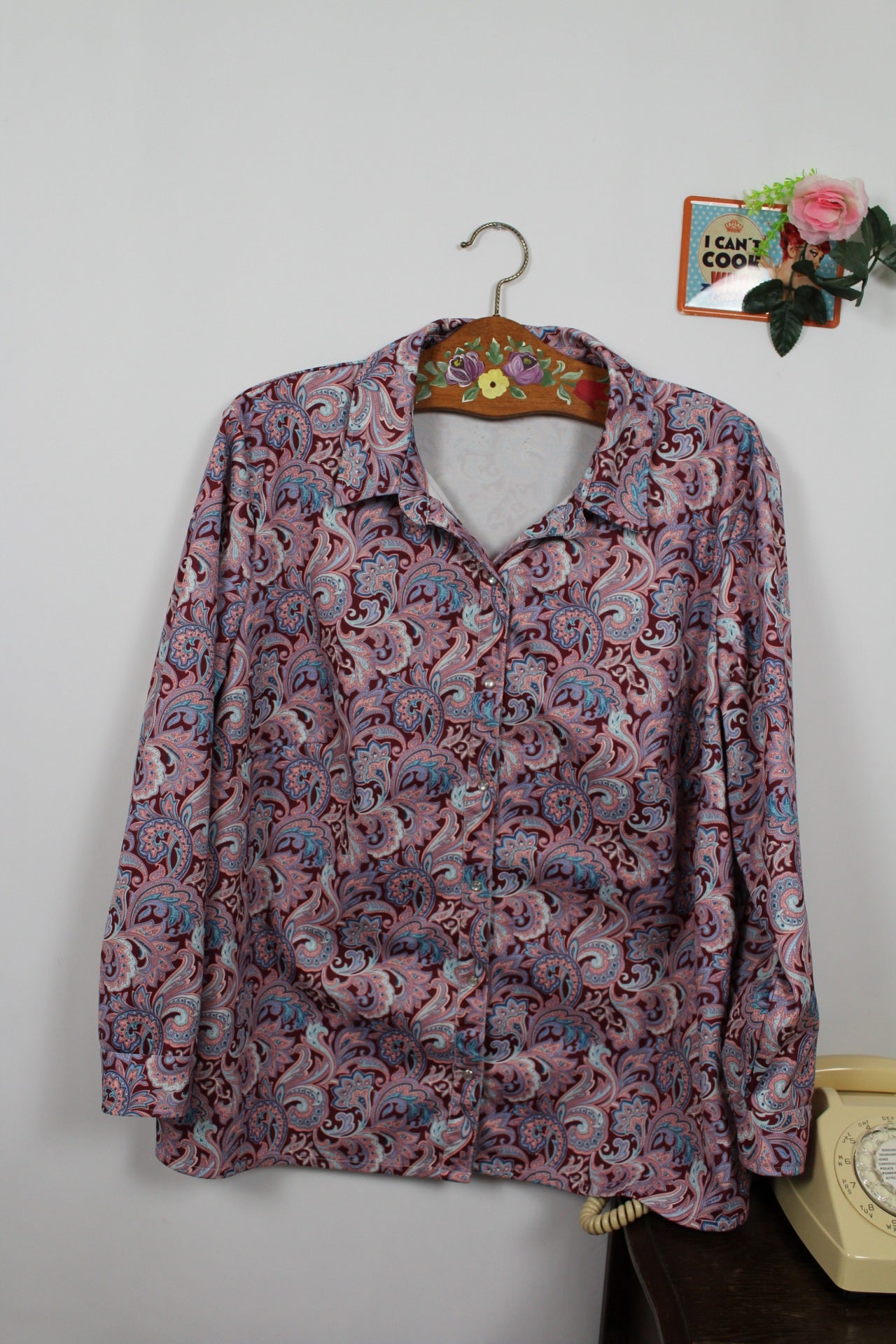 🌸🍒Blouse vintage 90s fleurie baroque esprit chemise Afibel - Taille 46/48🍒🌸