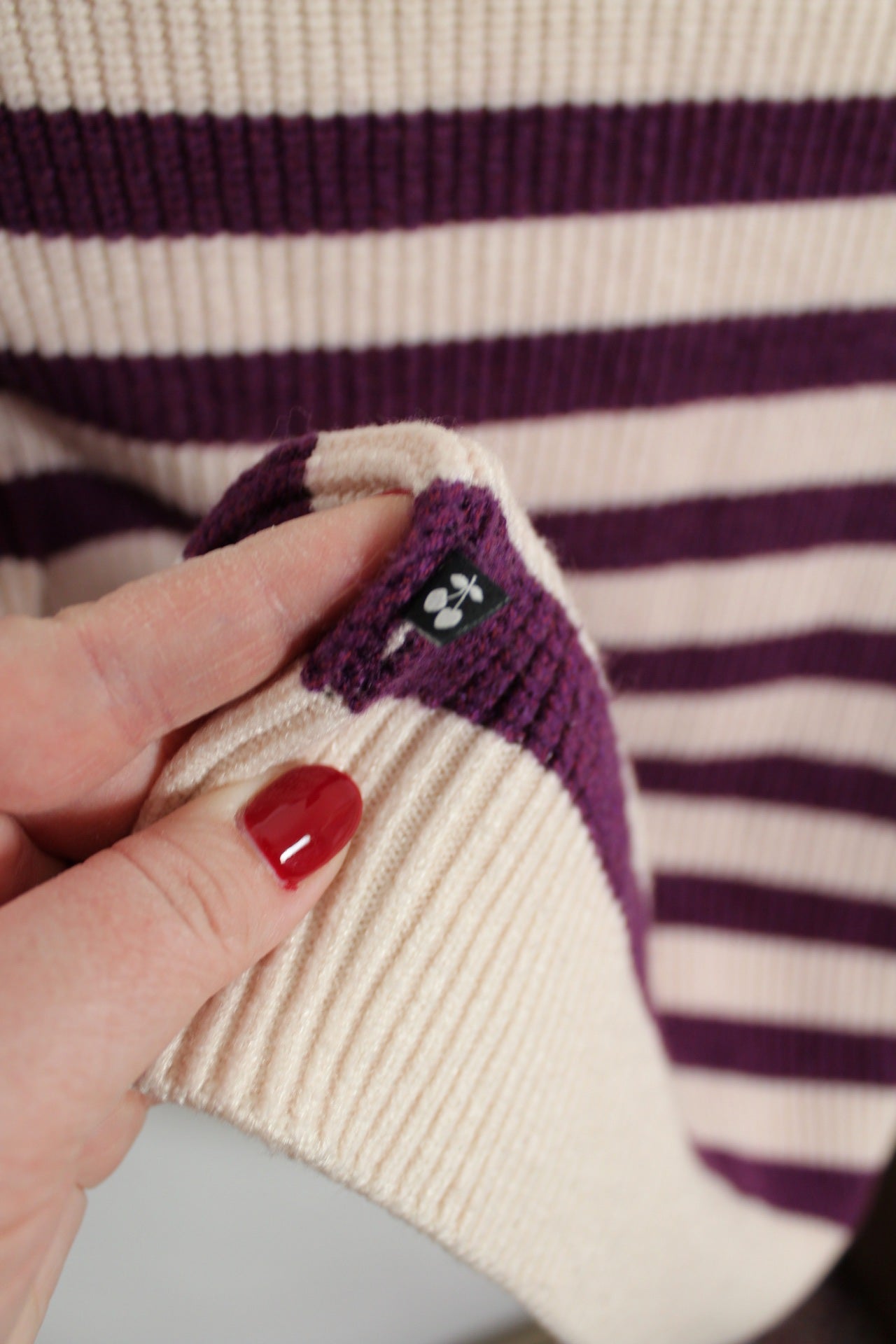 🌸🍒Pull marinière crème & violet - boutons dorés - Le Temps des Cerises 🍒🌸