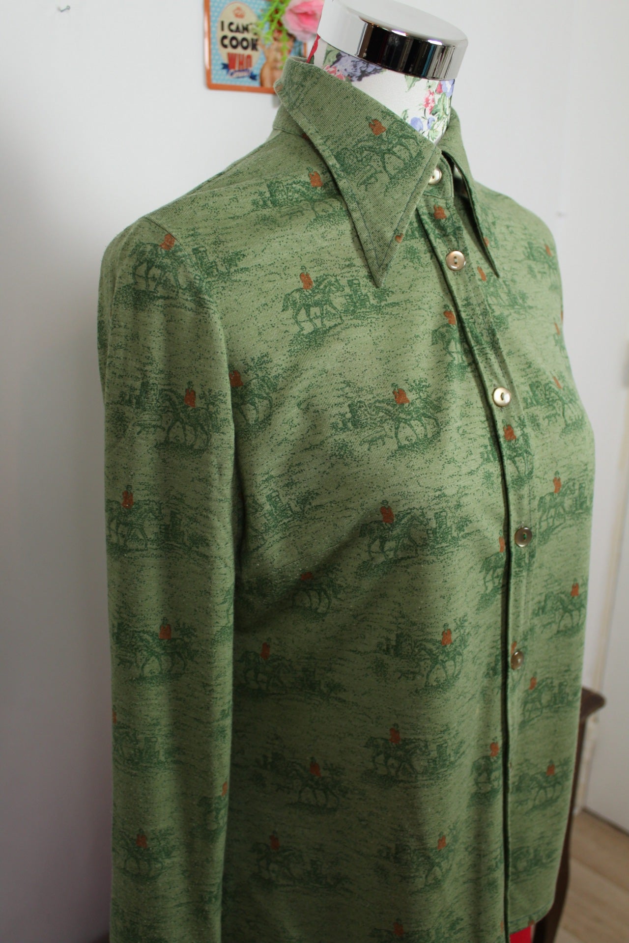 🌸🍒Chemise vintage 70's "chasse à courre" chevaux - made in France - Taille 38🍒🌸