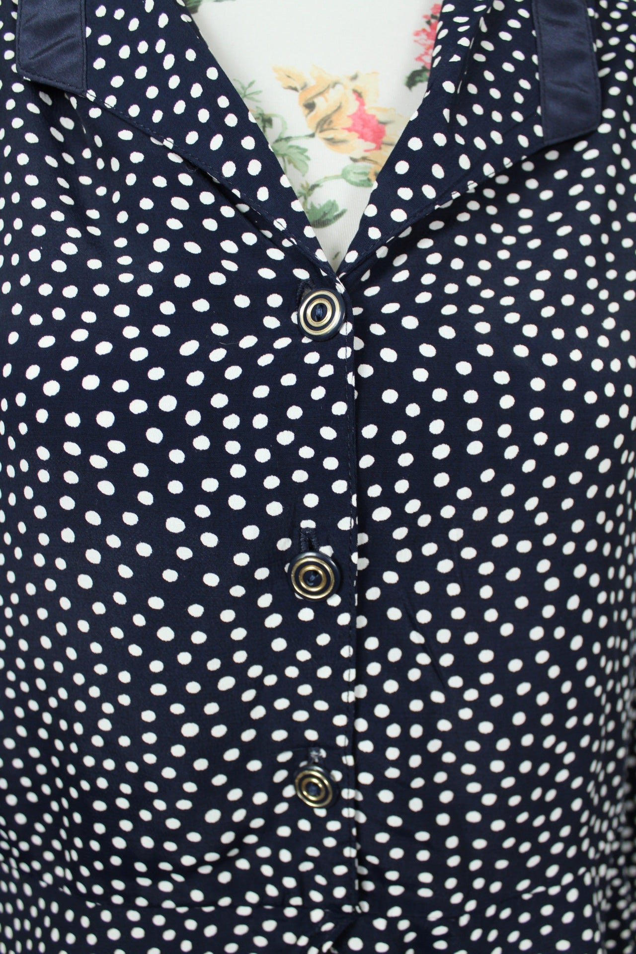 🌸🍒Blouse vintage 80's à pois pin-up - ourlet en V arrondi - Taille 40🍒🌸