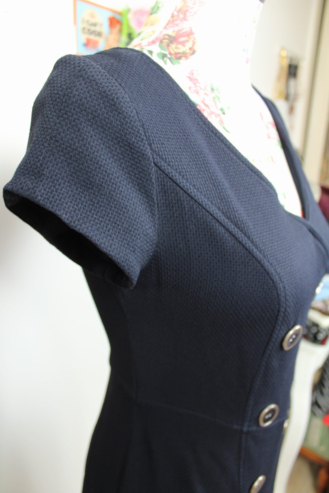 🌸Robe portefeuille style officier vintage 90's texturée bleu marine - automne/hiver🍒