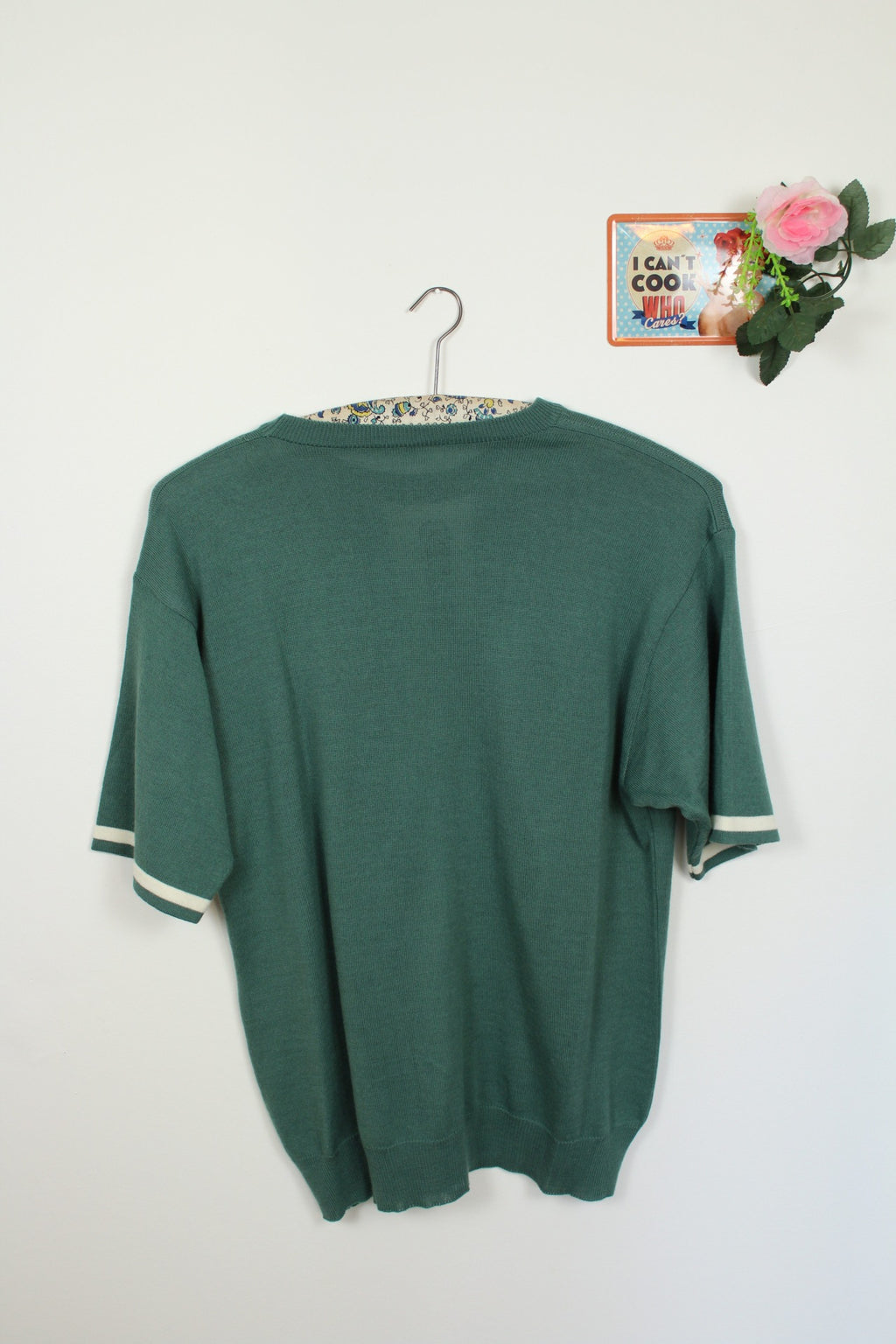 🌸Pull vintage 80's vert sapin -motifs brodés central feuilles en arabesque🍒