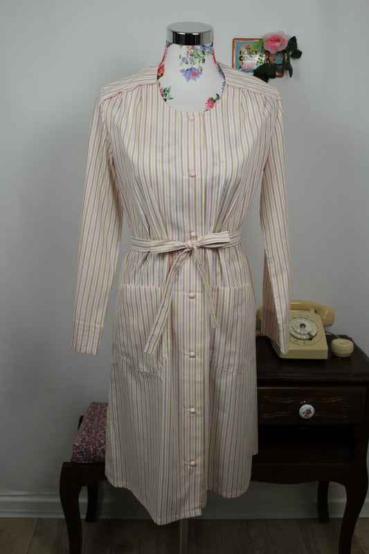 🌸🍒Robe d'intérieur vintage 70's cocooning rayée Magaline - Taille 38 🍒🌸