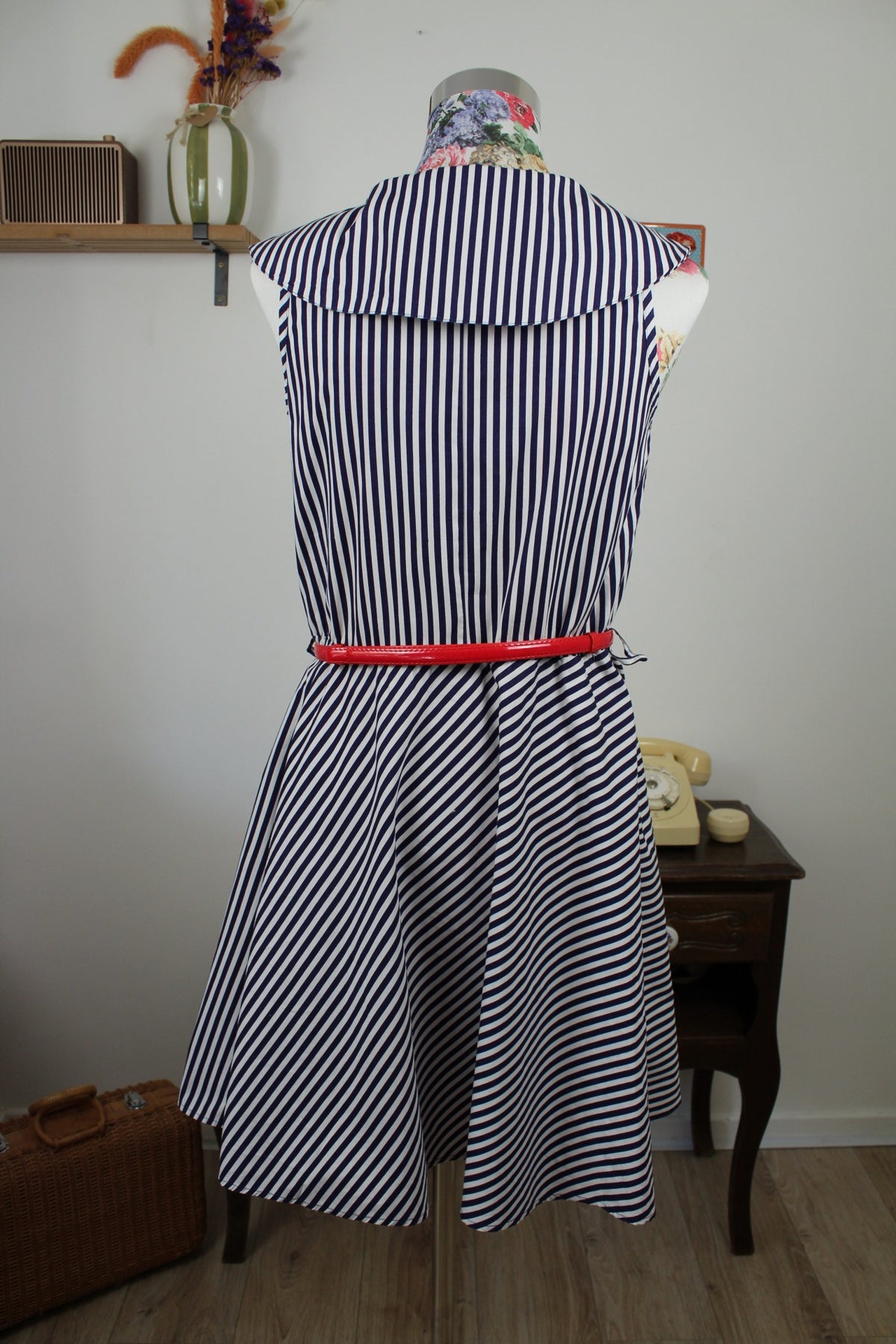 Robe Navy vintage années 90 rayée en coton style pin-up/rockabilly - Taille 38