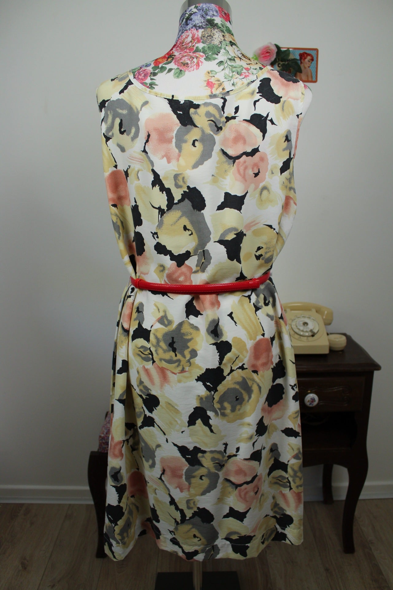 🌸🍒Robe vintage 90's roses en aquarelle romantique - Taille 44/46🍒🌸