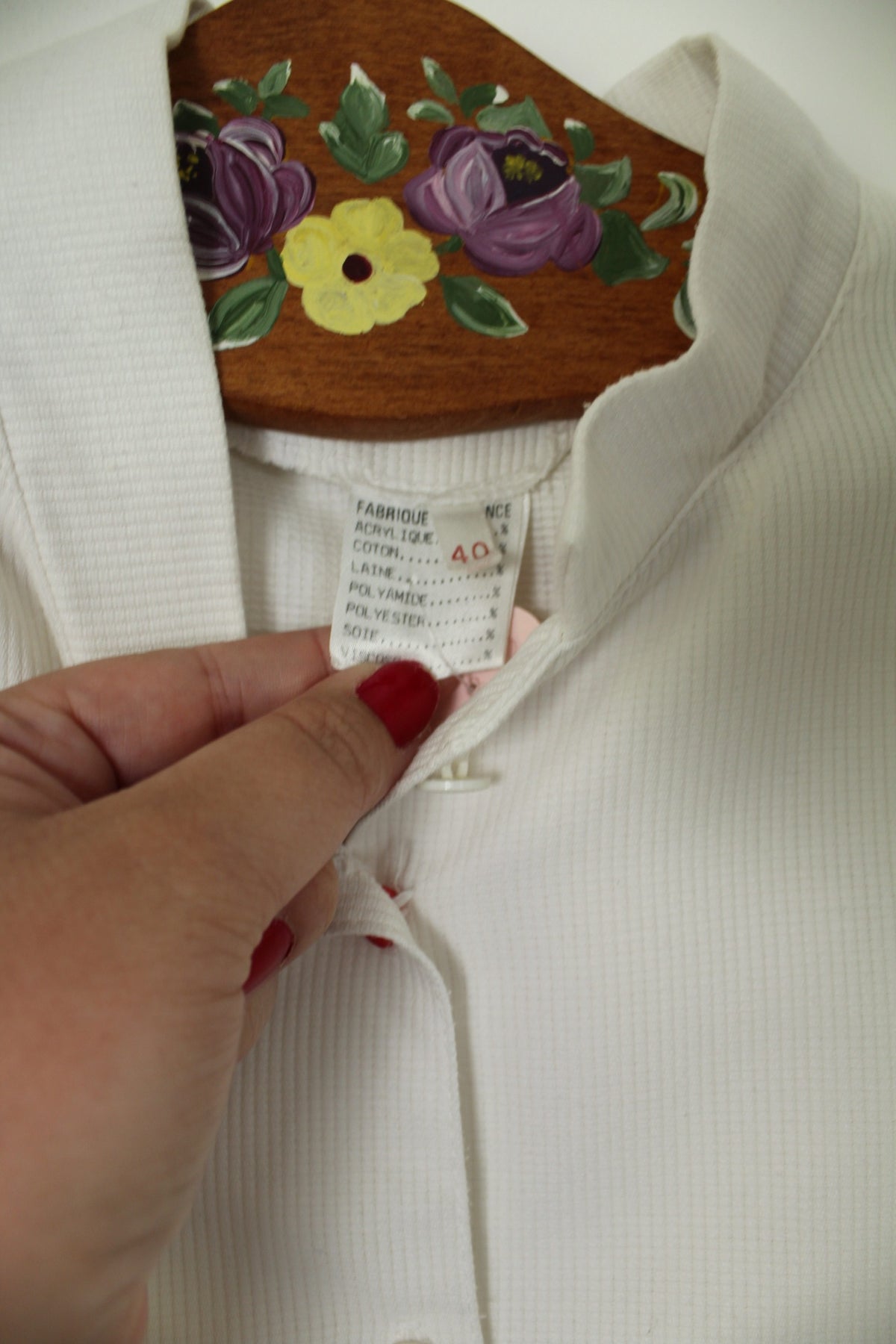 Chemisier blanc vintage années 80/90 en coton épais côtelé - Taille 38/40