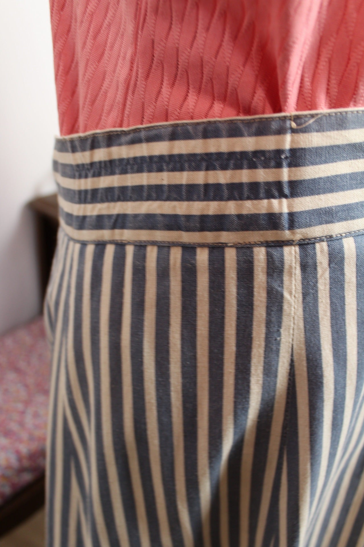 🍒🌸Jupe midi vintage 90's esprit marin à rayures en lin - Taille 42🌸🍒