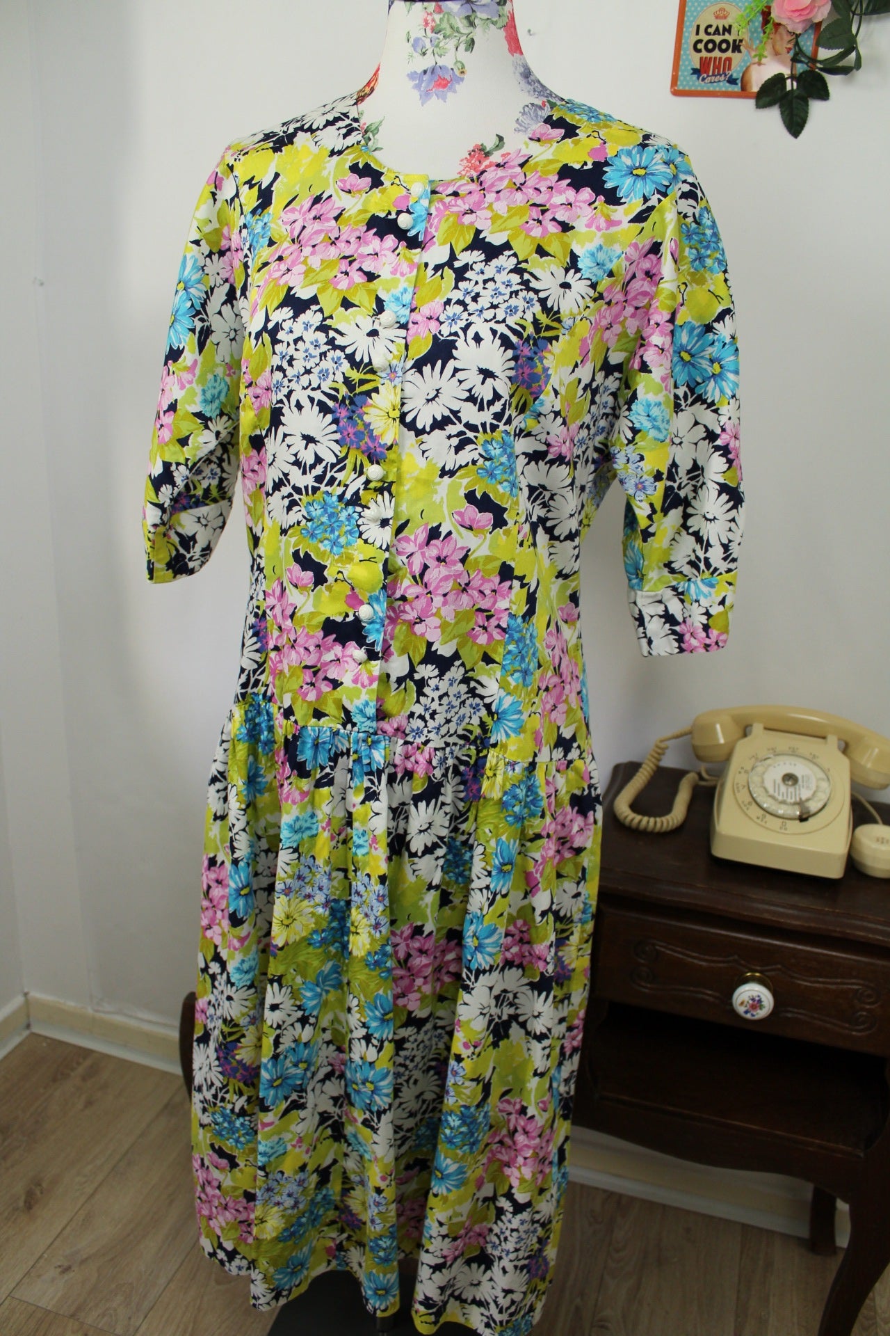 🌸🍒Robe vintage 80's fleurie Gevana - manches bouffantes 100% coton - Taille 38/40🍒🌸