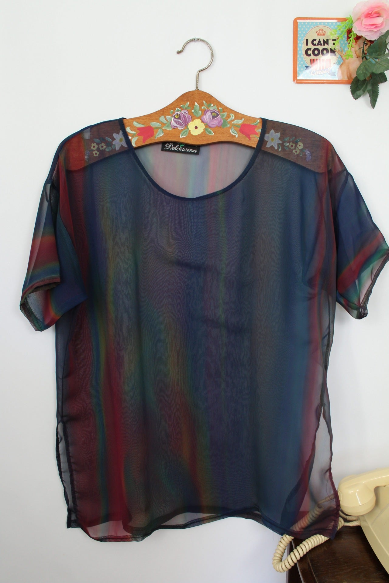 🌸🍒Blouse voile transparent vintage 90's/2000's effet arc-en-ciel - Taille 40/42🍒🌸