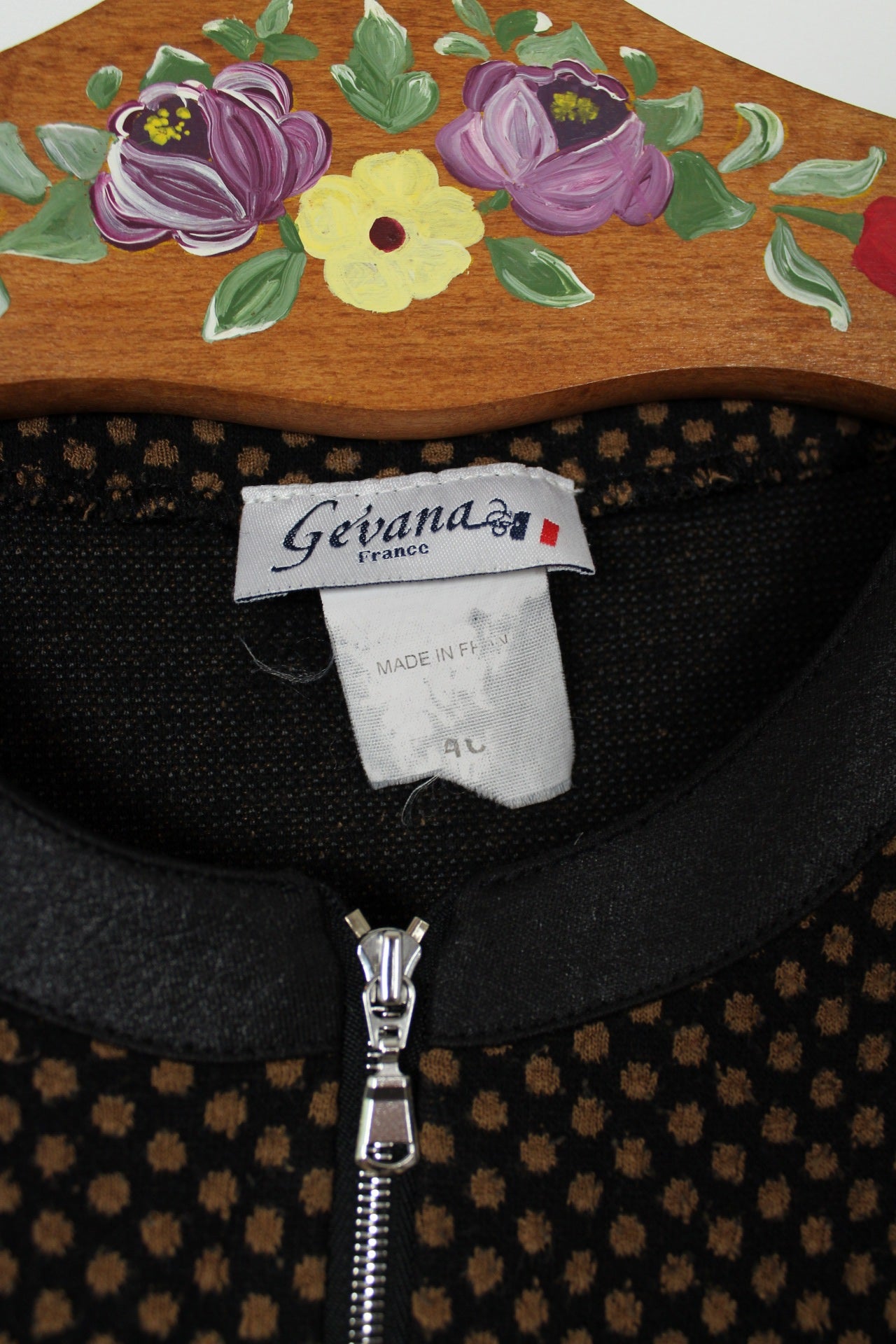 🍒🌸Robe pull vintage 80/90s à pois col effet cuir - Gevana made in France - Taille 42/44🌸🍒