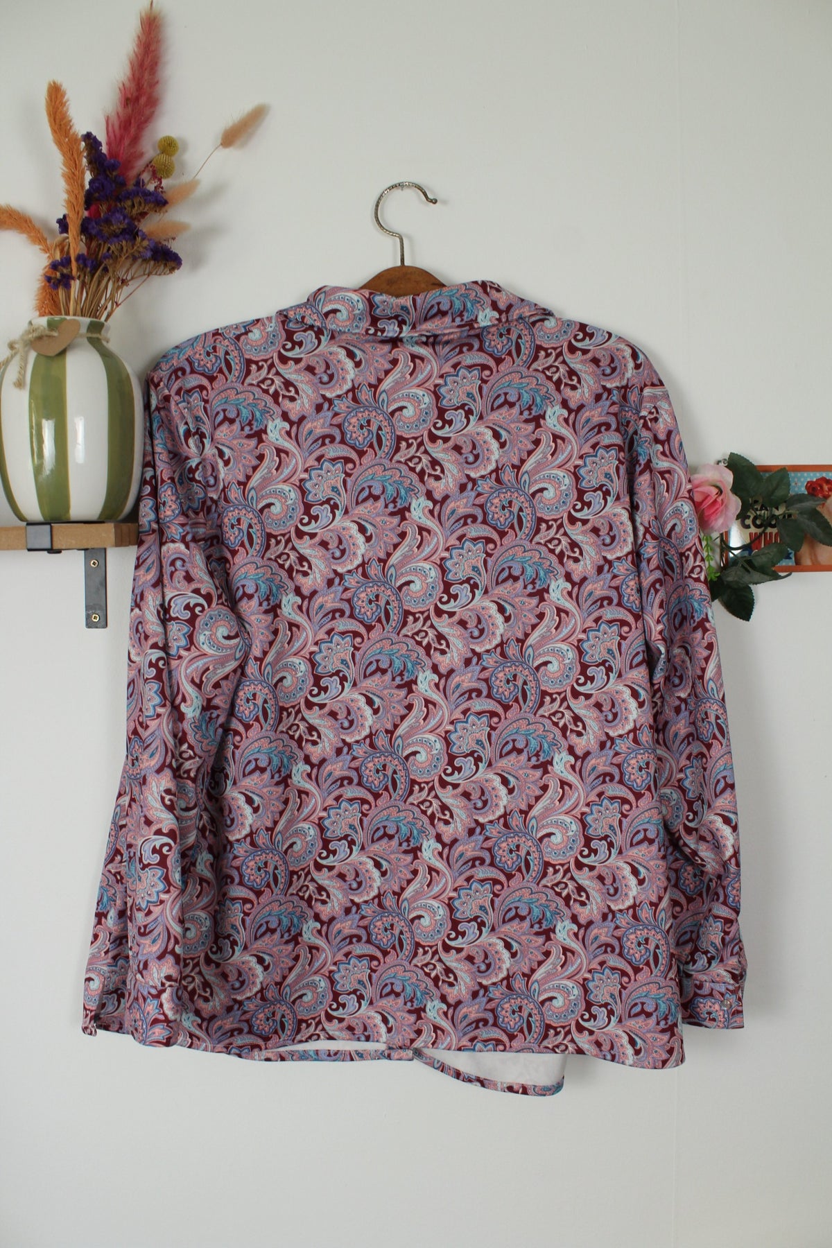 Chemise vintage années 90 fleurie baroque & boutons pressions nacrés - Taille 46/48