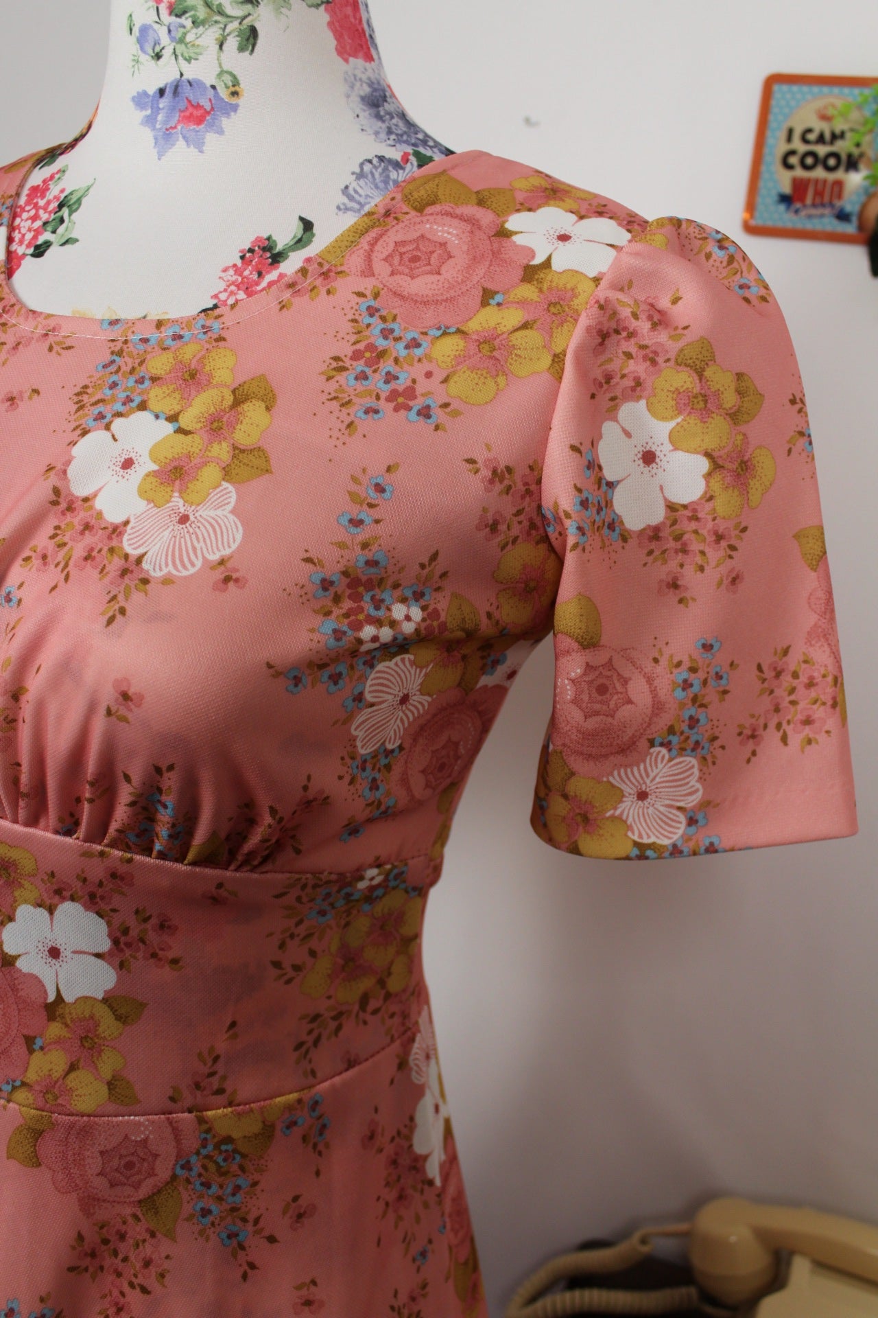 🌸🍒Robe longue vintage 70's bohème romantique rose poudrée fleurie - Taille 34/36🍒🌸