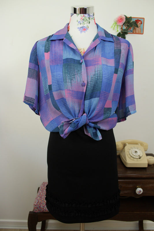 🌸🍒Chemise vintage 90s patchwork graphique légère & coupe oversize - Taille 38/40🍒🌸