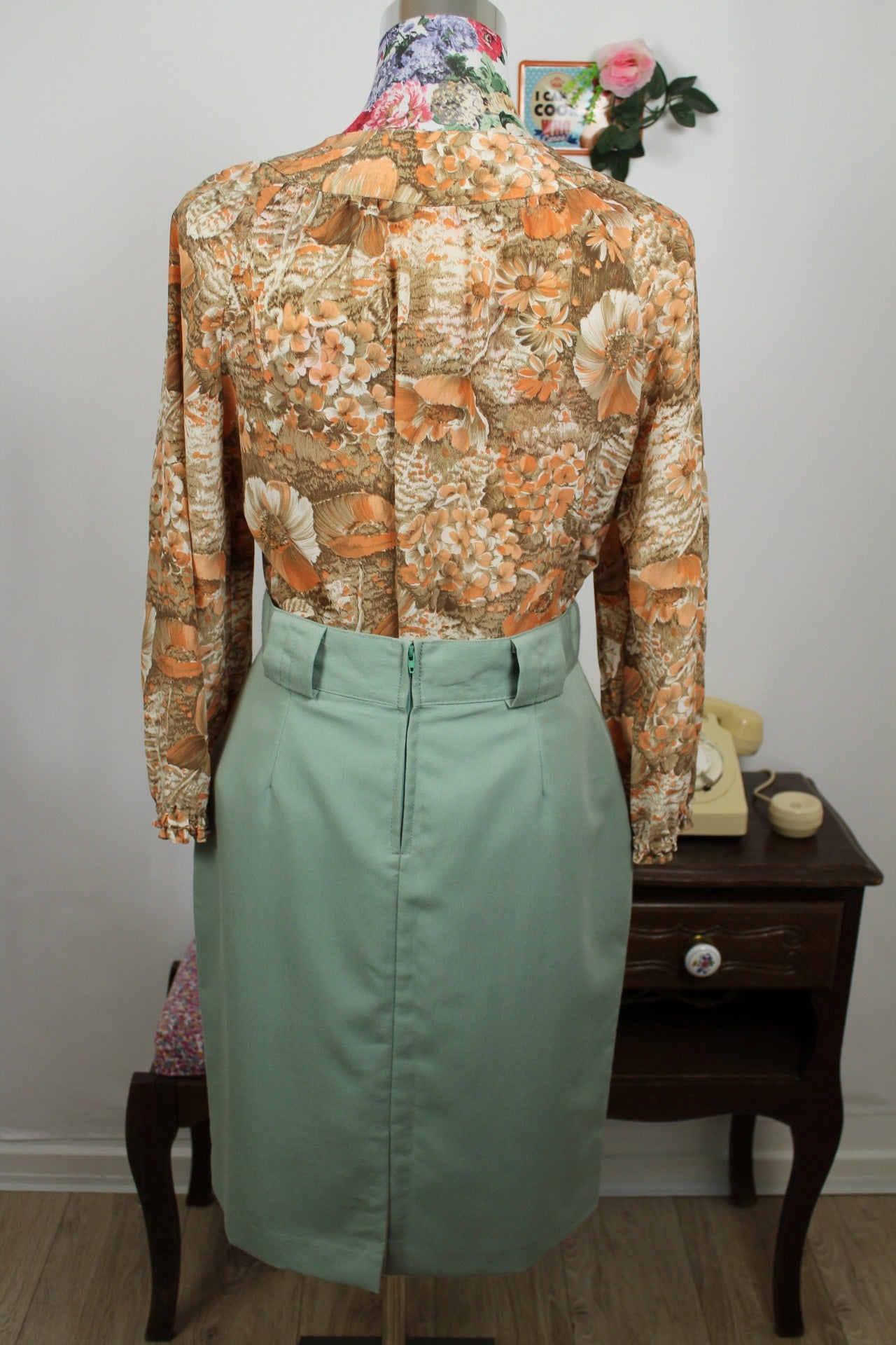 🌸🍒Jupe vintage 80's coupe crayon power dressing - vert d'eau - Taille 38🍒🌸