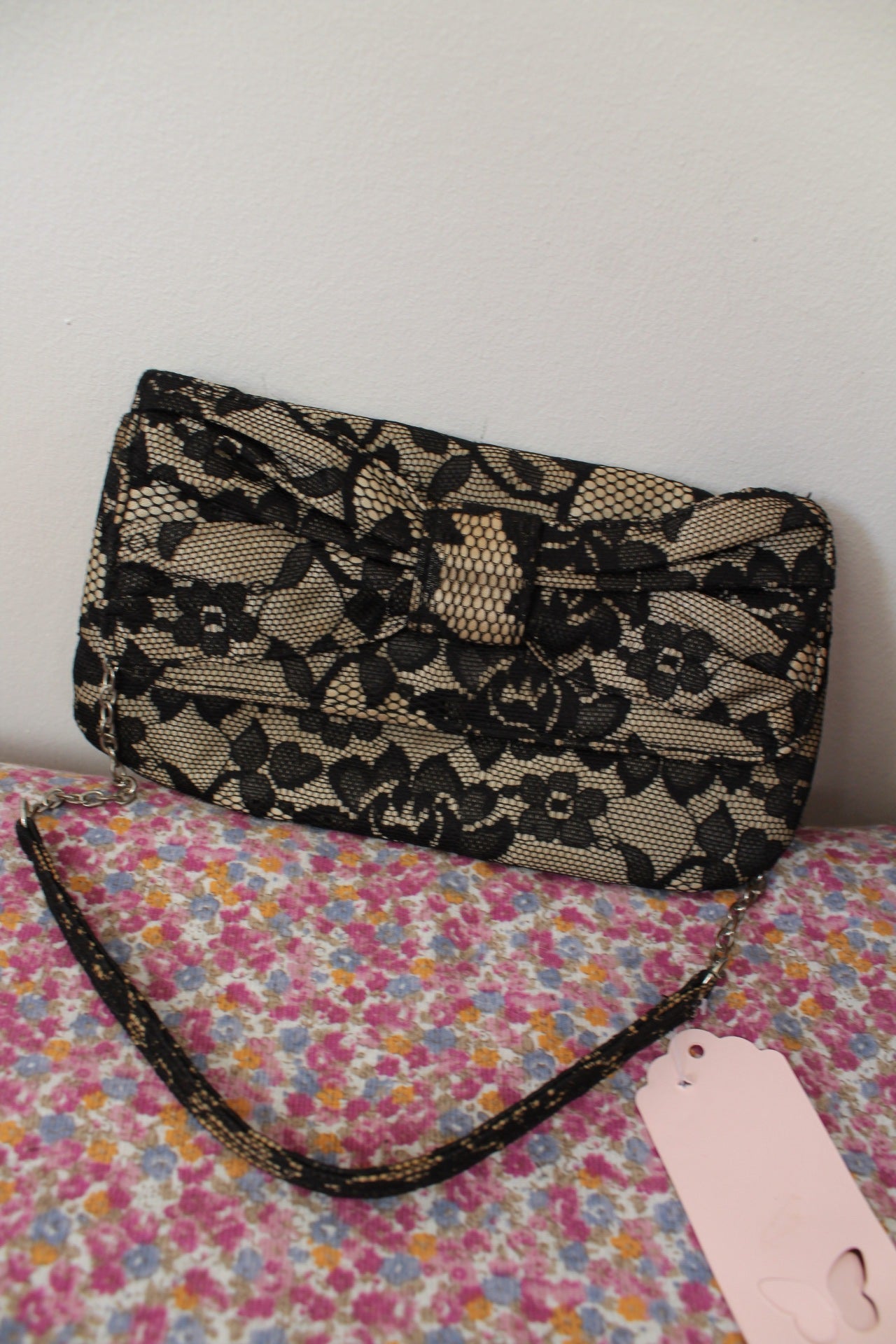 🌸🍒Sac pochette en dentelle noire fleurie Claire's années 2000 Y2k🍒🌸