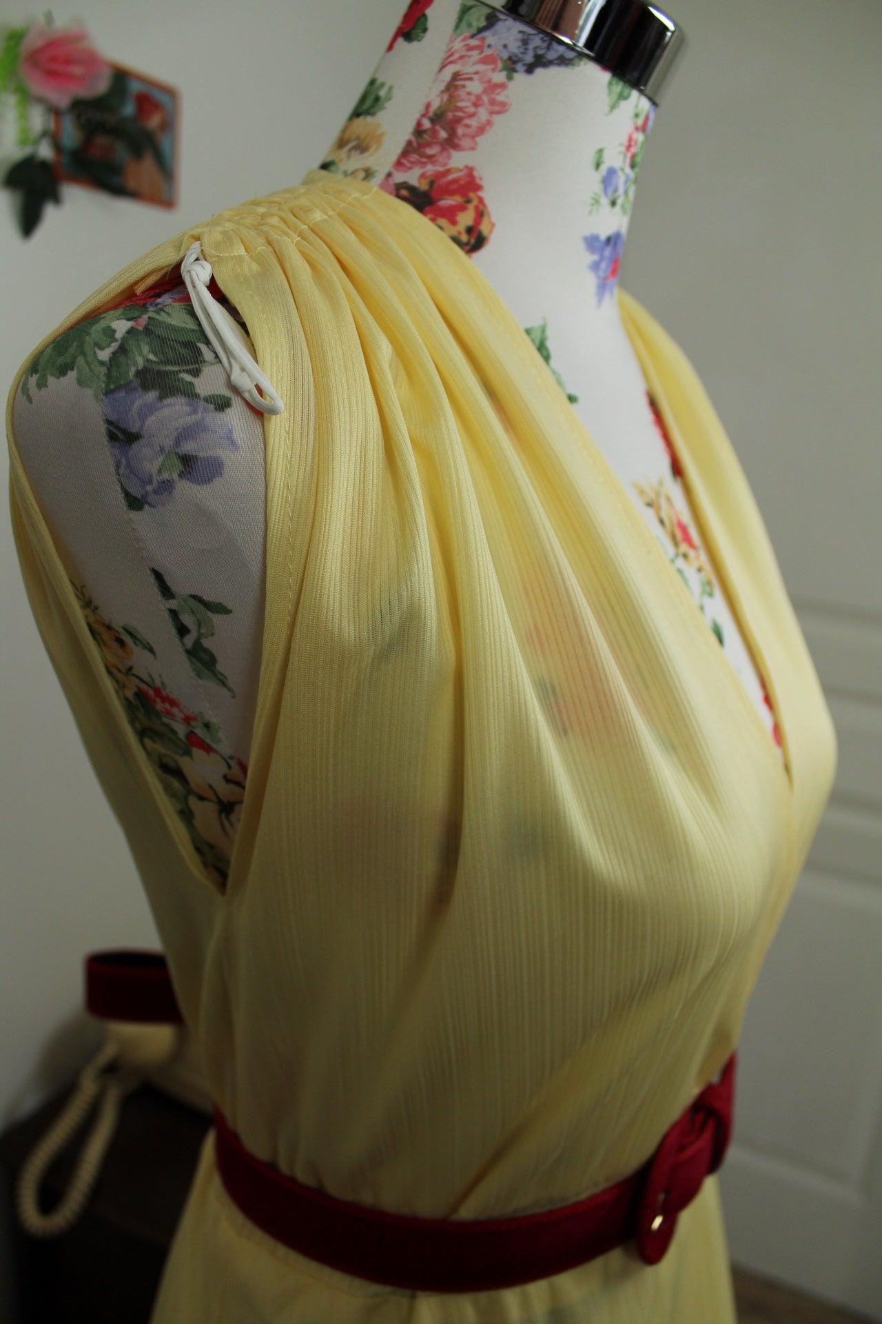🌸🍒Robe vintage 80/90's drapée jaune crème & coupe empire - Taille 40🍒🌸