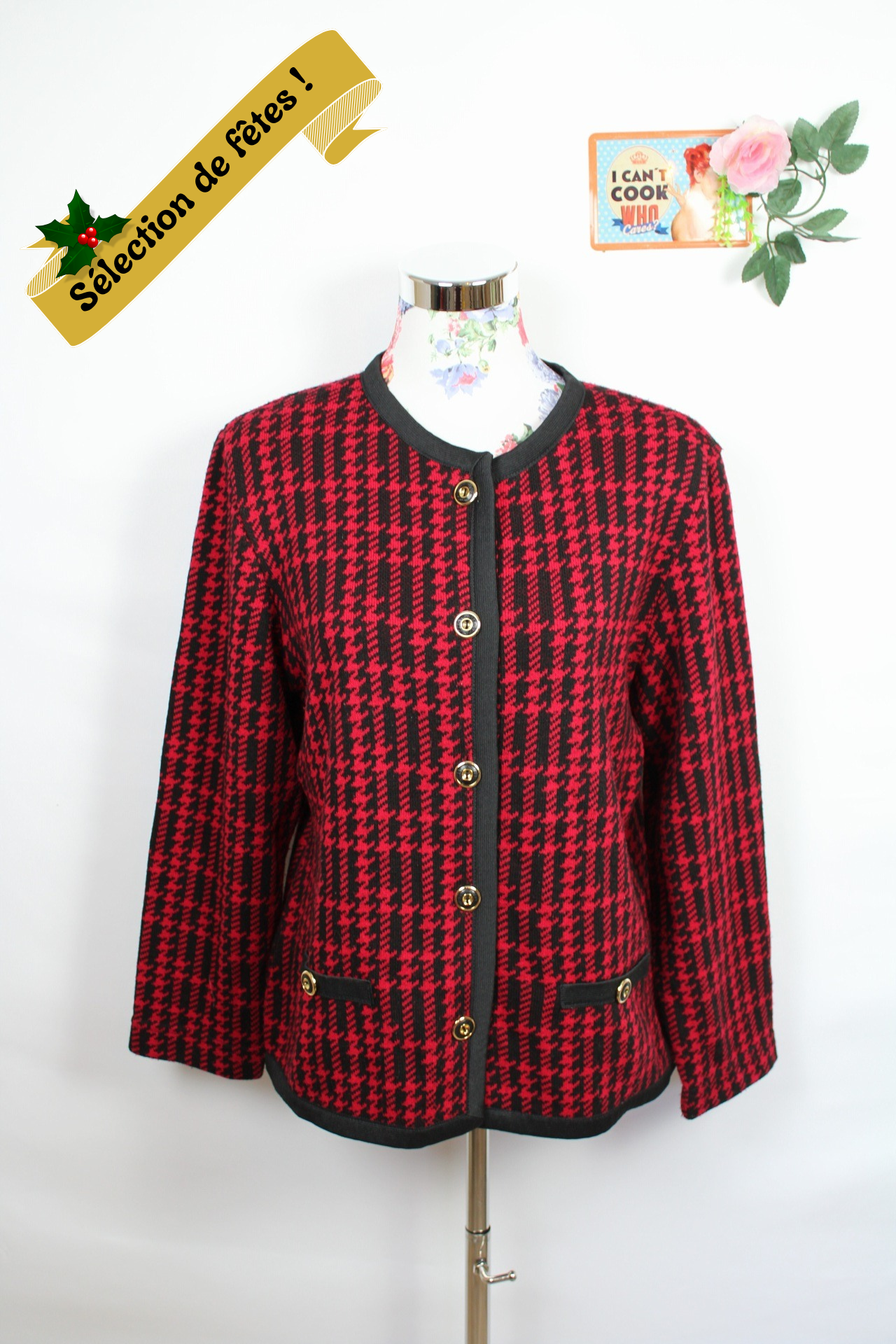 ✨Cardigan vintage italien 80/90s - pieds de poule & boutons dorés✨