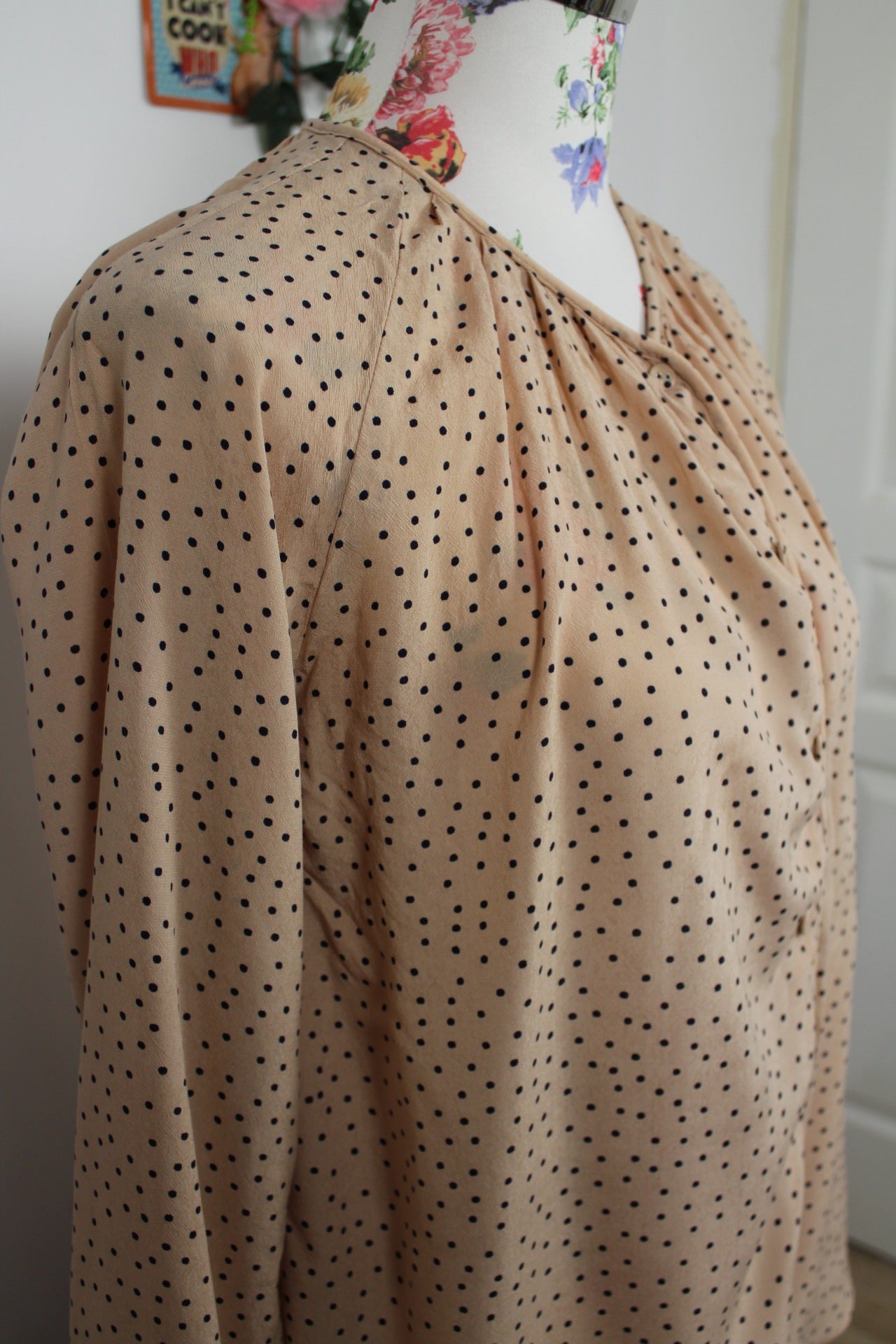 🌸🍒Blouse Cyrillus beige à pois - élégance retro - Taille 40🍒🌸