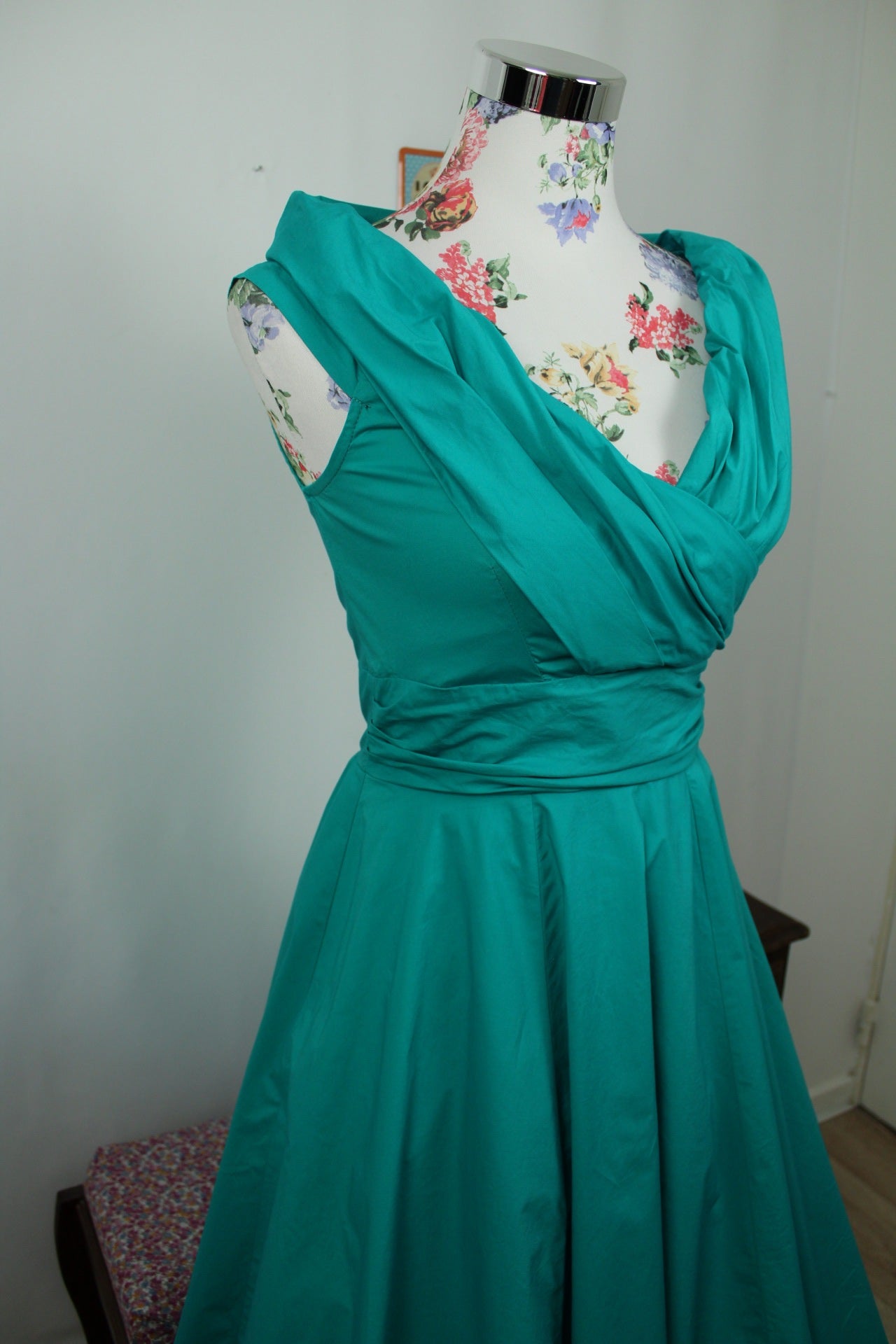 🌸🍒Robe pin-up/rockabilly Closet London turquoise & buste cache-cœur - Taille 36🍒🌸
