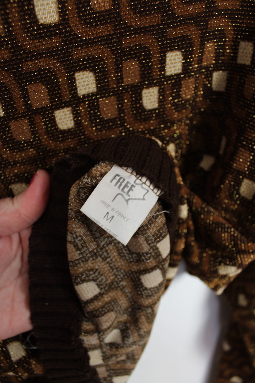 ✨Pull géométrique vintage 70's - couleurs chaudes & paillettes - pull de fêtes✨