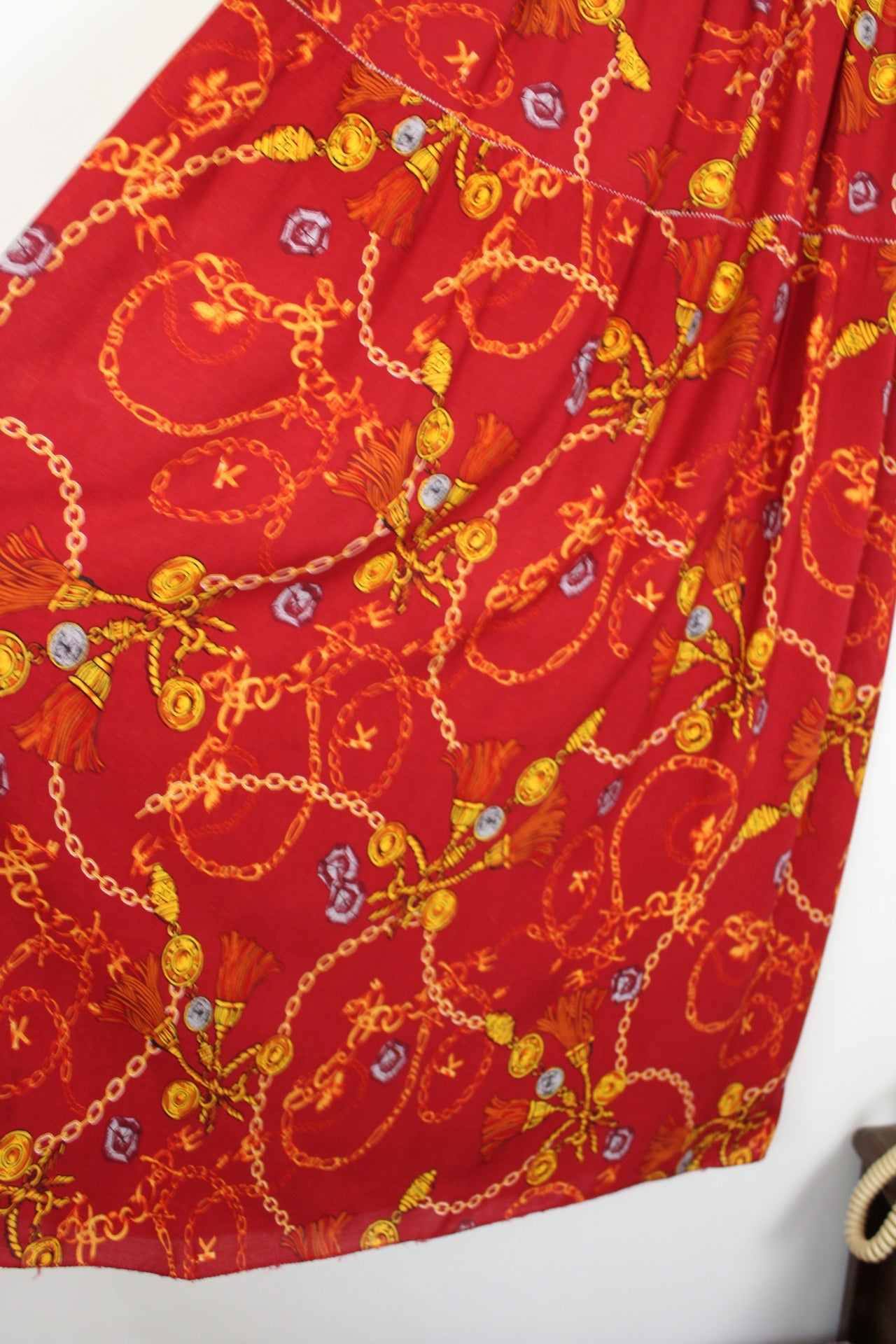 🍒🌸Jupe longue vintage 80/90s imprimée chaînes et médaillons - Taille 38 à 42🌸🍒