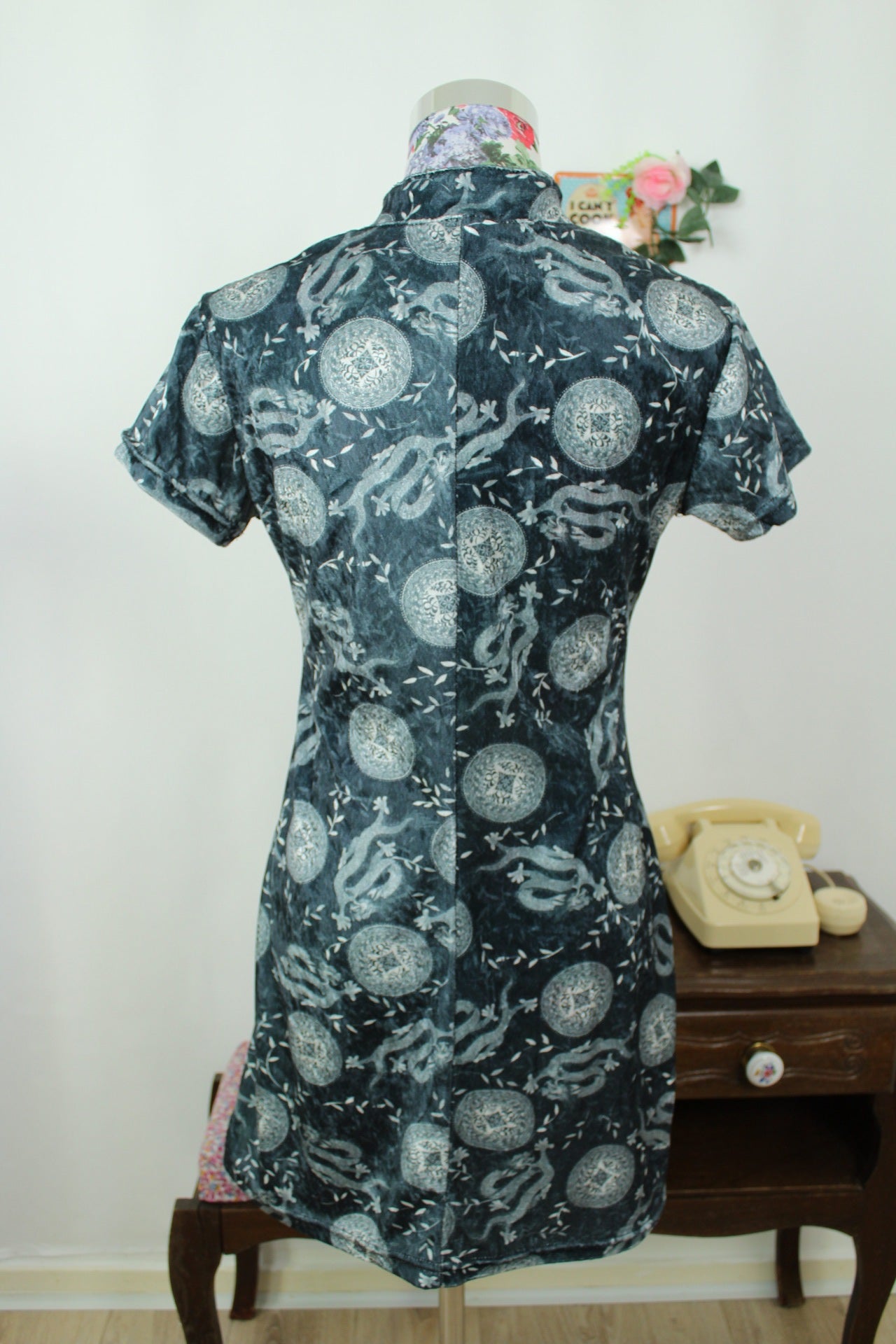 🌸🍒Robe vintage 90's asiatique dragon/médaillon col mao - made in France - Taille 38🍒🌸