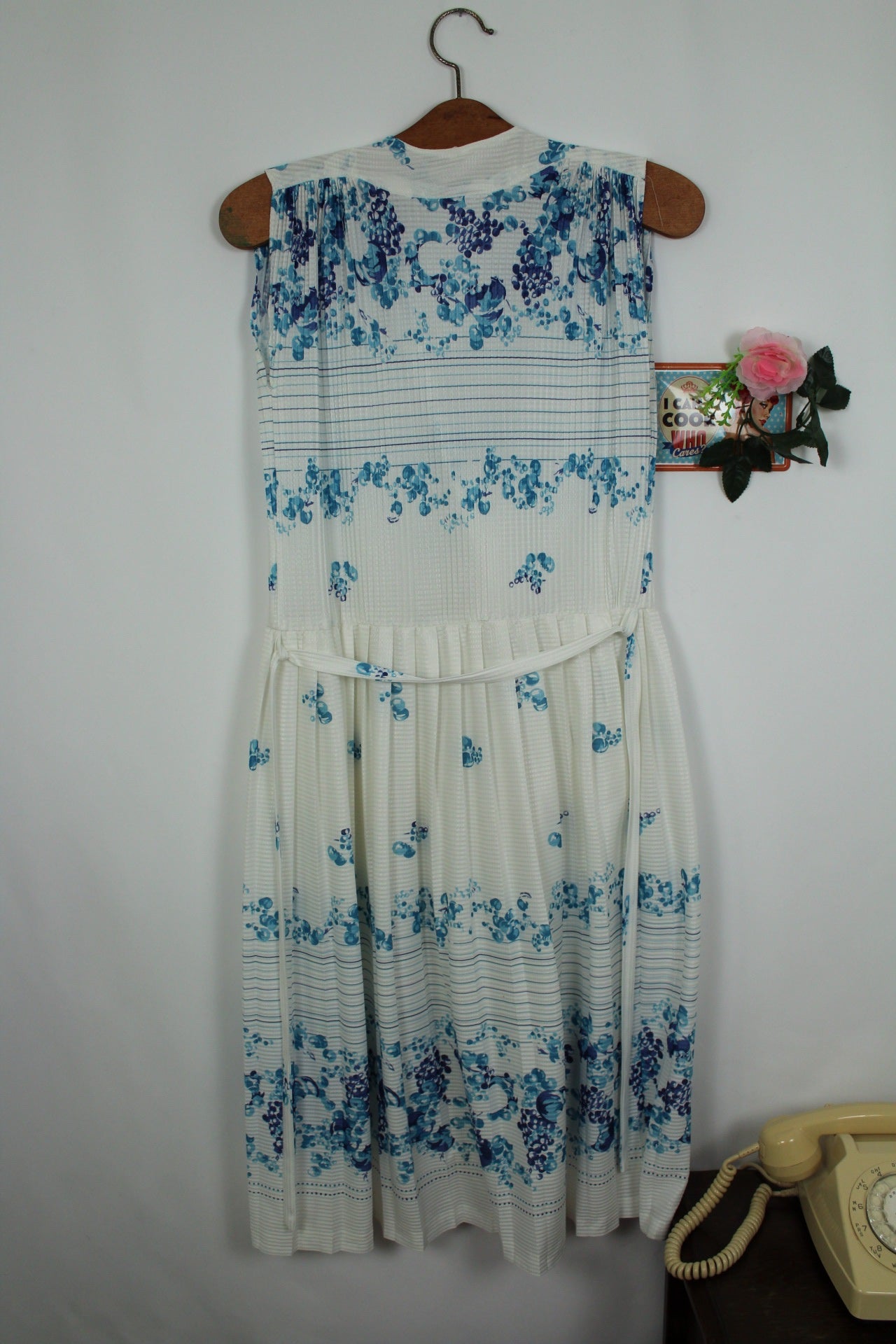 🌸🍒Robe plissée vintage 60/70's - motifs bulles d'eau - coupe pin-up esprit Marilyn - Taille 42/44🍒🌸