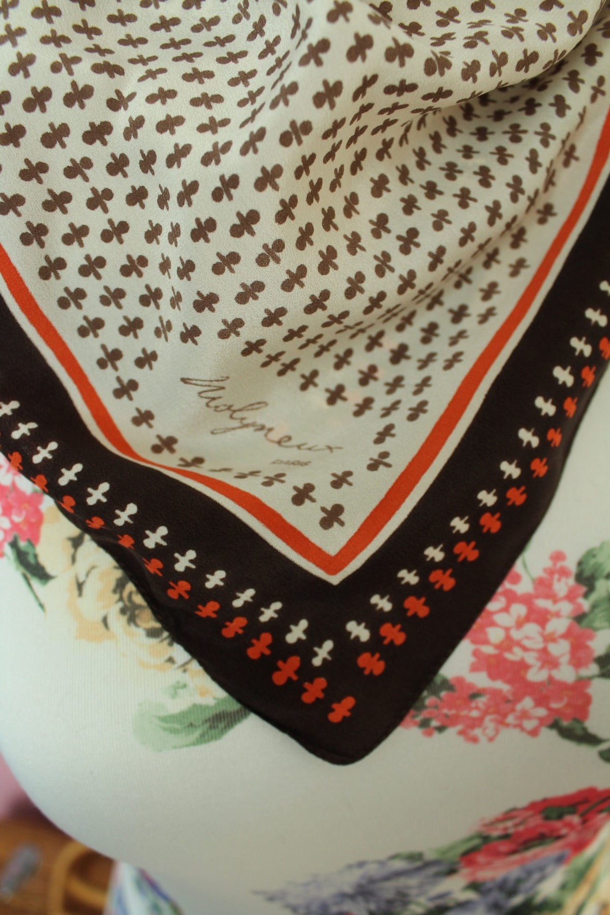 Foulard vintage années 70 automnal orange & marron psyché