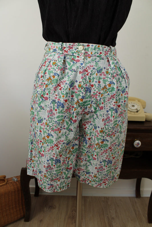 🌸🍒Short bermuda vintage années 90 en coton blanc fleuri - Taille 36🍒🌸