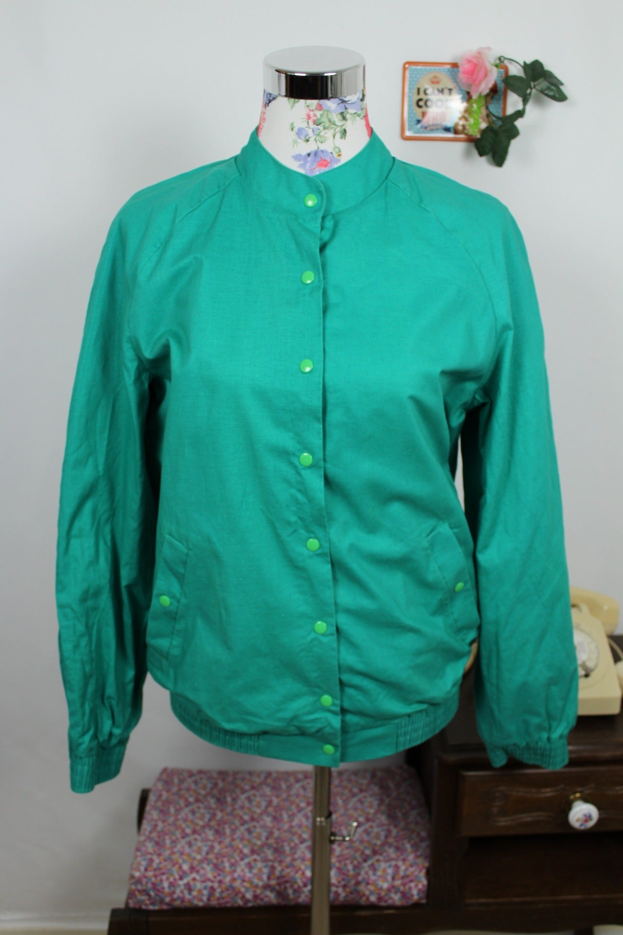 🌸🍒Veste vintage verte 80's en coton esprit bomber - Taille 38/40🍒🌸