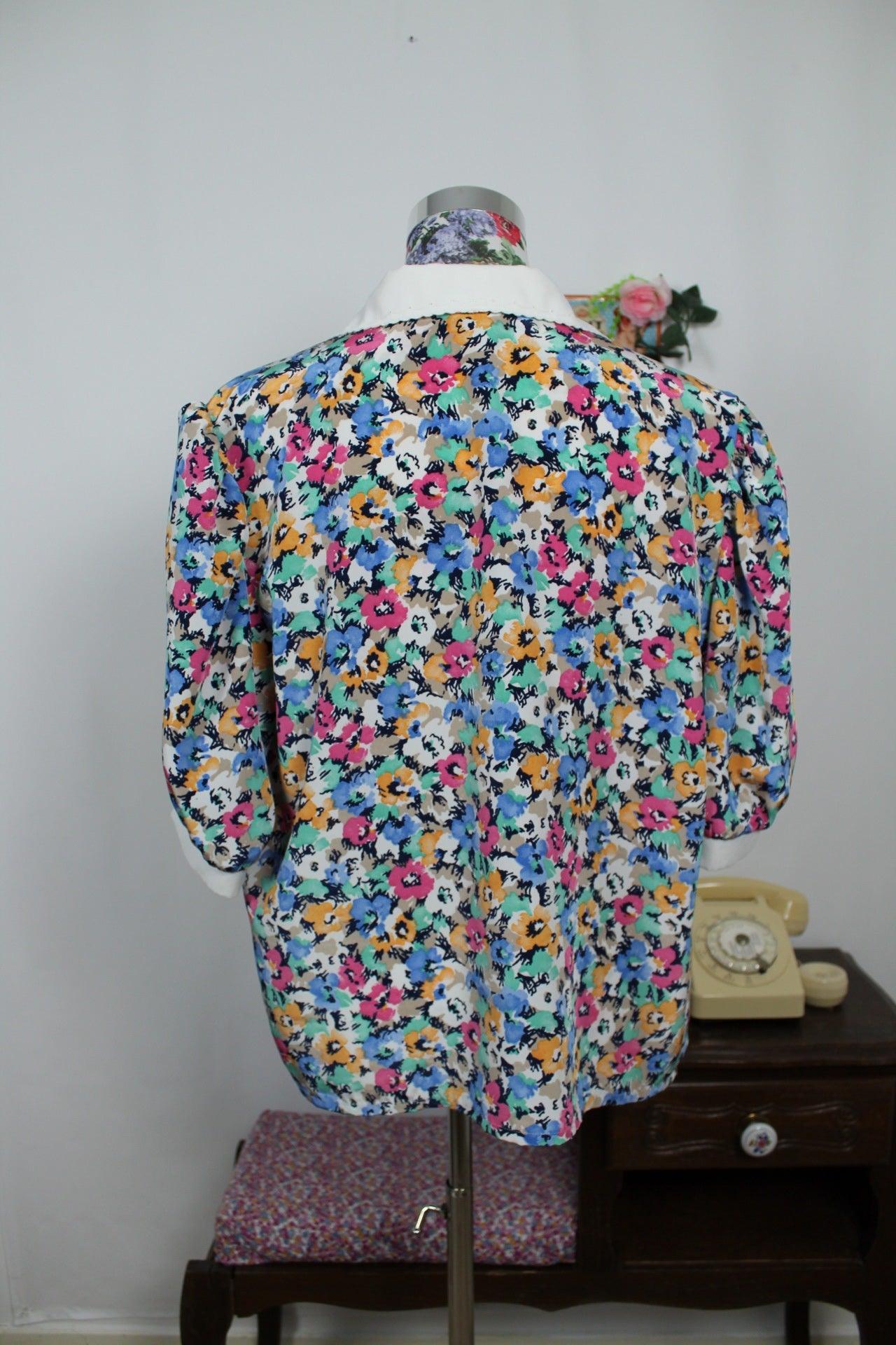 🍒🌸Chemisier vintage fleuri 70's à manches bouffantes - Maison du Jersey - Taille 42/44🌸🍒