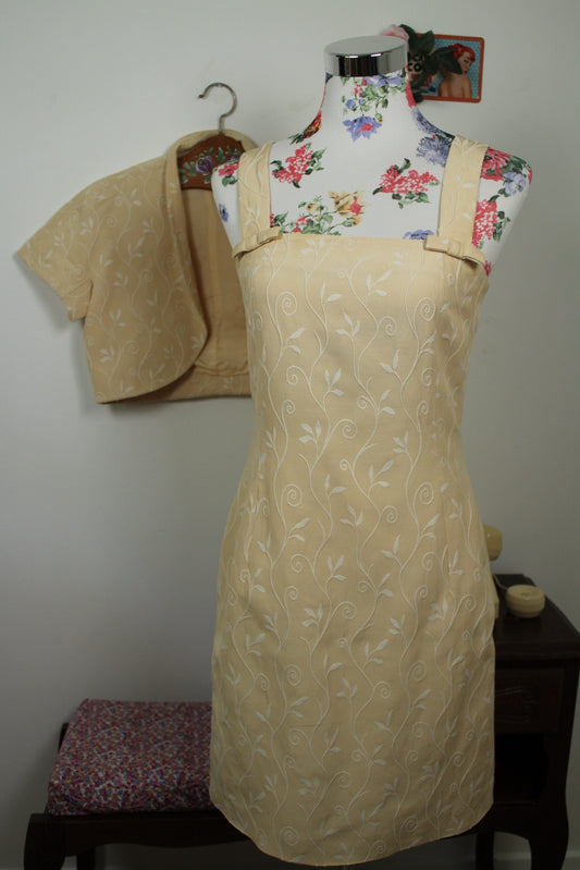 🌸🍒Ensemble vintage 90's Alain Manoukian boléro + robe en coton brodé floral - Taille 36🍒🌸