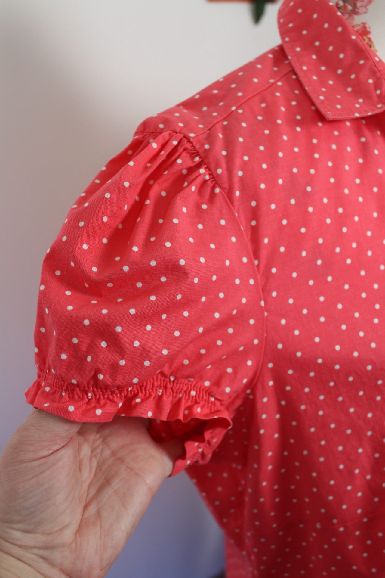 🌸🍒Chemise manches courtes vintage 90s/2000s rose bonbon à pois pin-up - Taille 42/44🍒🌸