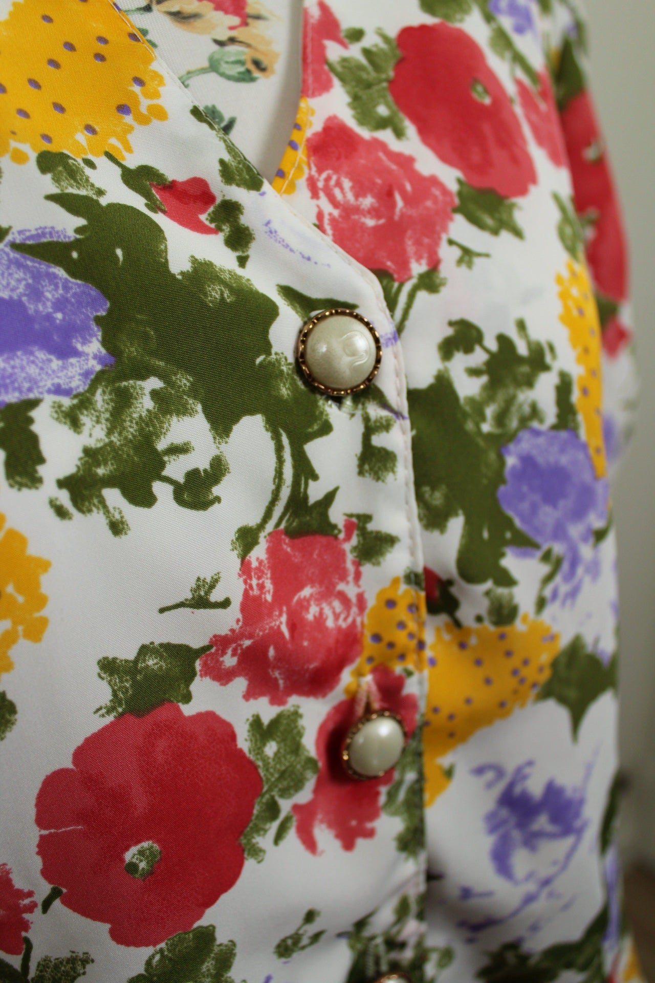 🌸🍒Blouse vintage 80's fleurie aquarelle & boutons bijoux nacrés - Taille 40/42🍒🌸