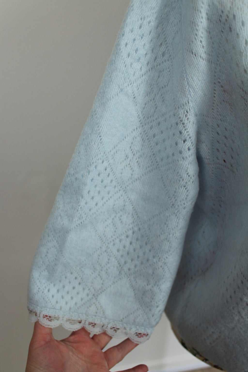 🌸Cardigan vintage 80/90s bleu pastel - ajouré & dentelle🍒