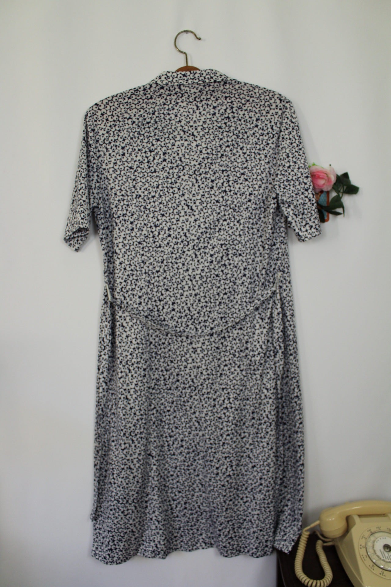 🍒🌸Robe chemisier vintage 80s à pois bleu marine - pin-up chic à la française - Taille 40/42🌸🍒