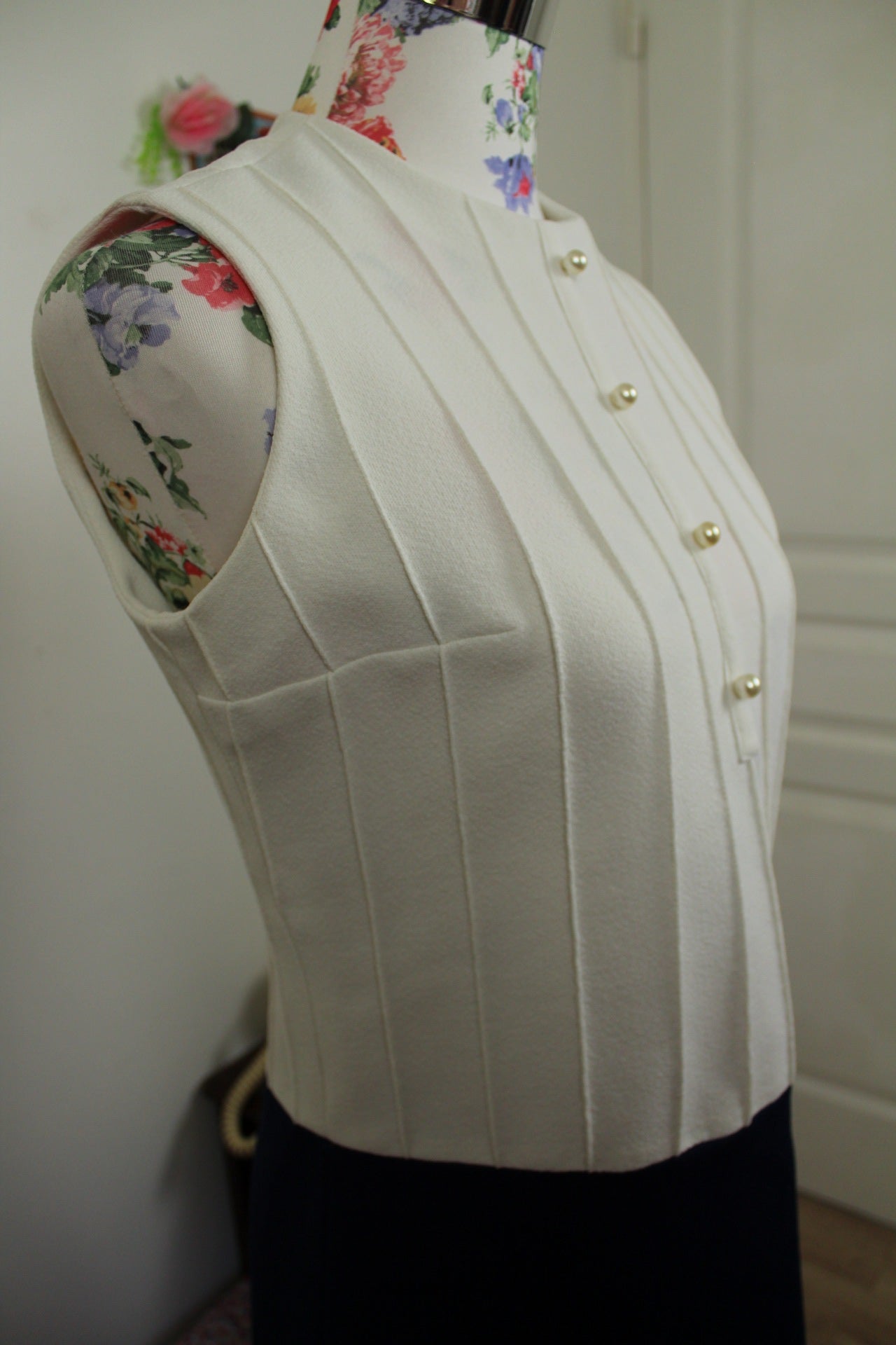 🌸🍒Robe vintage 60's blanche & marine chic - boutons nacrés - Taille 38🍒🌸