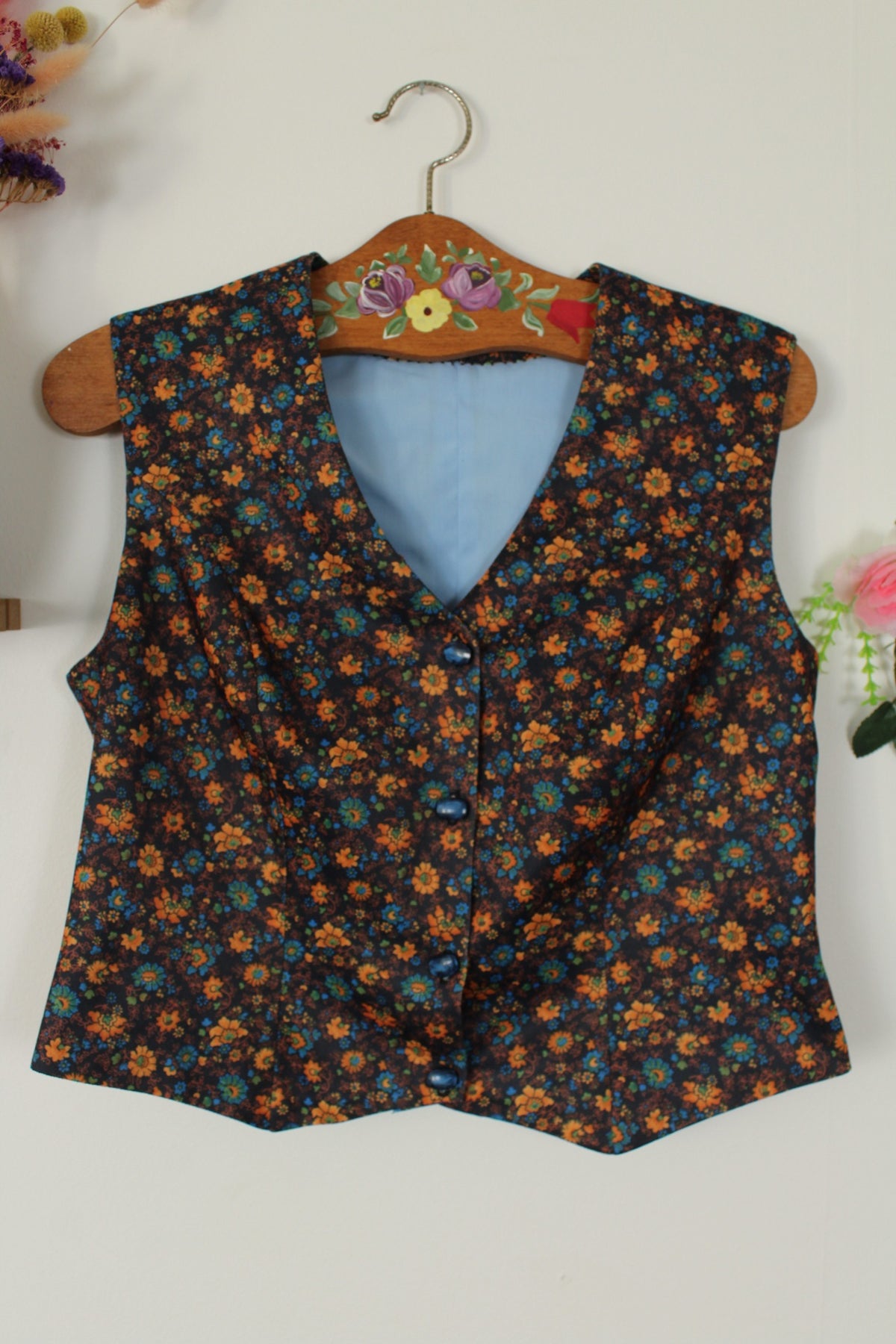 Gilet vintage années 70 esprit tapisserie vintage flower power automnal - Taille 40/42